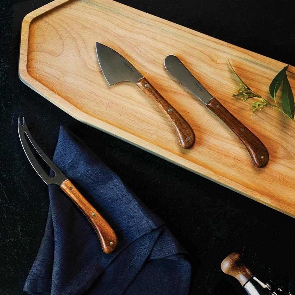 Stanley Rogers Pistol Grip Acacia Cheese Knife Set 3- Piece Cheese Spreader Soft and Hard Cheese Knives and with Sharp Stainless Steel Blades and Wooden Handles in Gift Box