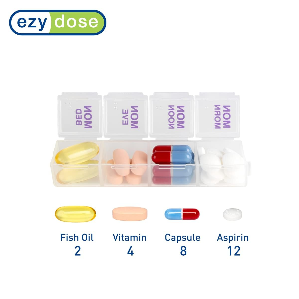Ezy Dose Weekly (7 Day) 4 Times a Day Push Button Pill Organizer and Vitamin Planner │ Removable Daily Pillboxes | Patented Design | Assorted Colors image number 4