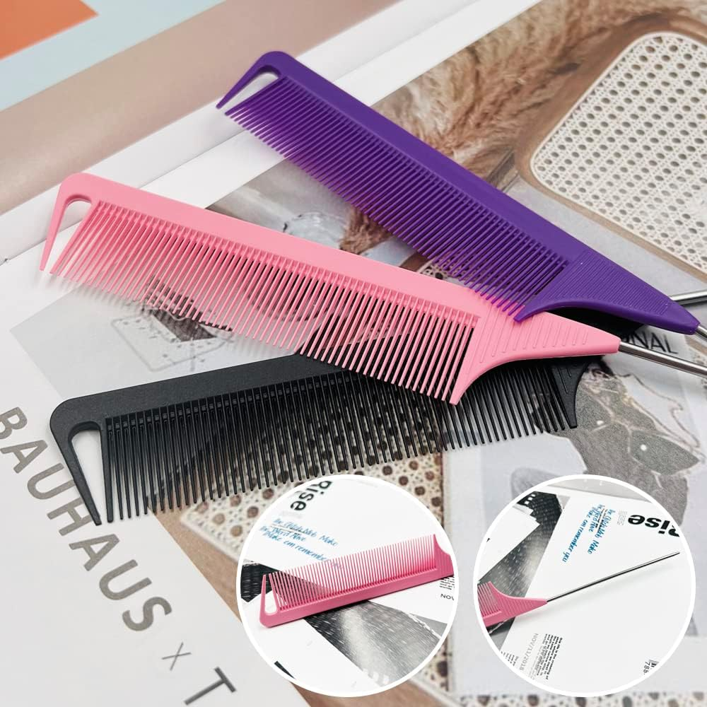 AIFUDA 9 Pack Hair Loop Tool Set - 6 Topsy Tail Tools, 3 Rat Tail Combs with Metal Pin for Braiding and Styling - Includes Mini Rubber Bands image number 3