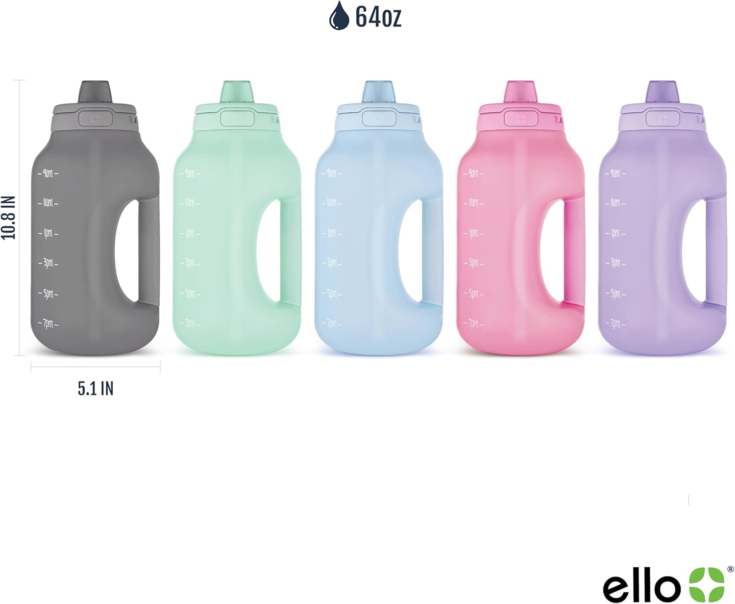 Ello Hydra Half Gallon Jug with Time Marker & Handle for All Day Hydration & Silicone Straw with Locking, Leak Proof Lid BPA Free, Gray, 64Oz - Grey image number 4