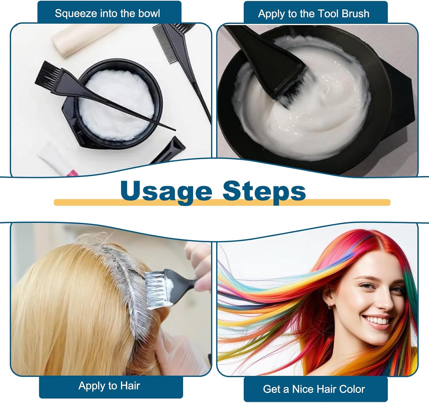 Teccfly Hair Coloring Kit, 6-Piece Hair Dye Mixing Bowl Kit with Applicator Dye & Comb, Mixing Bowl Tint Tool Earmuffs Salon Hair Clips &ndash; Ideal for Home & Salon Hair Coloring​ image number 4