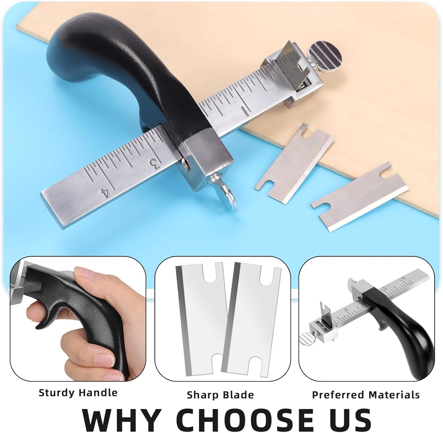 Glarks Belt Hand Cutting Tool with Aluminium Handle, Black Leather Strap Cutter, Strip Gauge Tool for Leather Craft image number 2