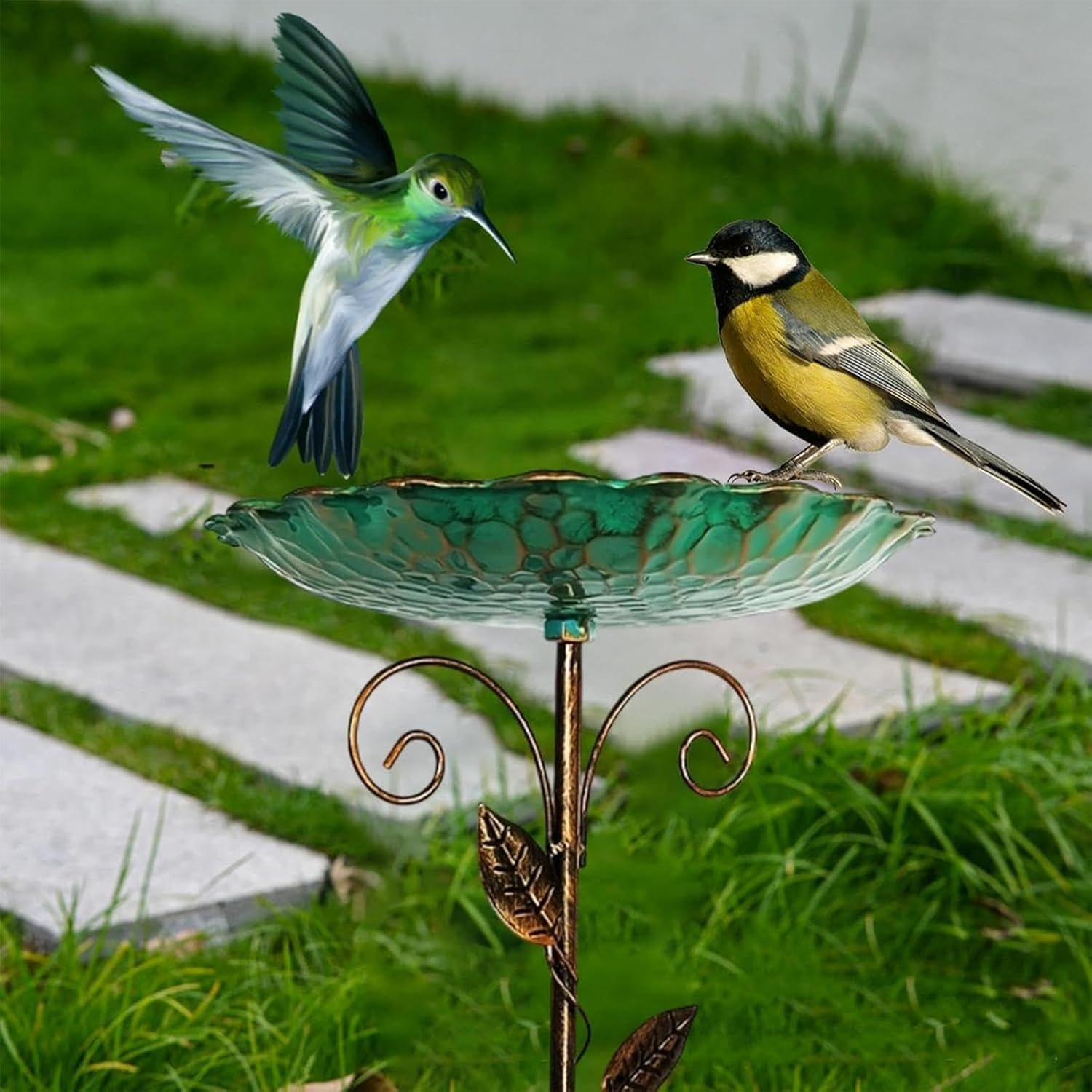 Metal Garden Birdbath Bowl - Standing Bird Feeders for Outside, Vintage Freestanding Birdbaths & Supports, with 5 Prongs Base Stake, Detachable Decoration Spa Birdfeeder, for Garden Patio Yard Lawn image number 2