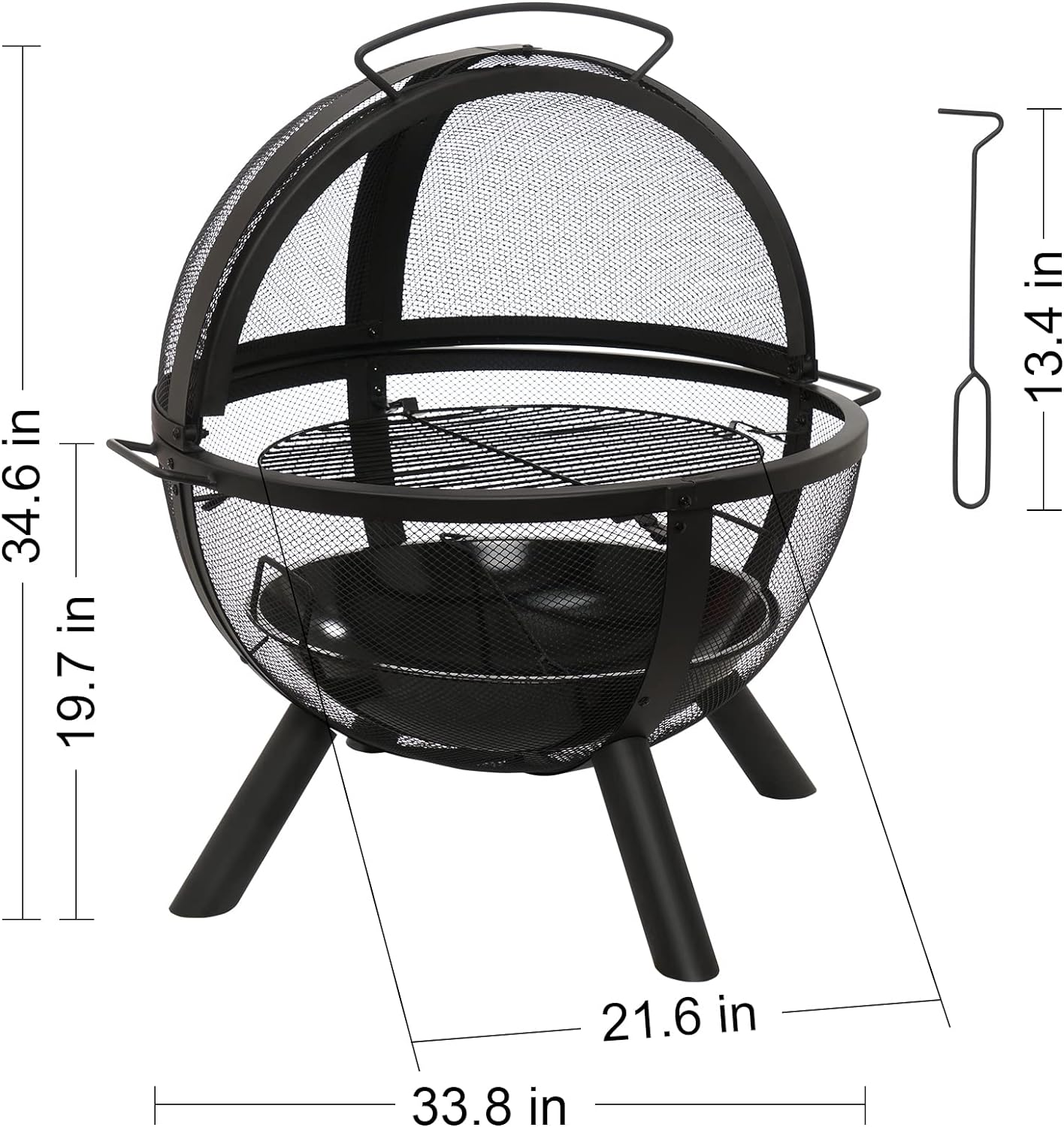 Ikuby Ball of Fire Pit Fire Ball with BBQ Grill Fire Globe Pit Large round Fire Pit,Patio Fire Pit Fireplace for Camping, Heating, Bonfire and Picnic, Black, 33.85*32.67*35In, (BLKFP-001) image number 1