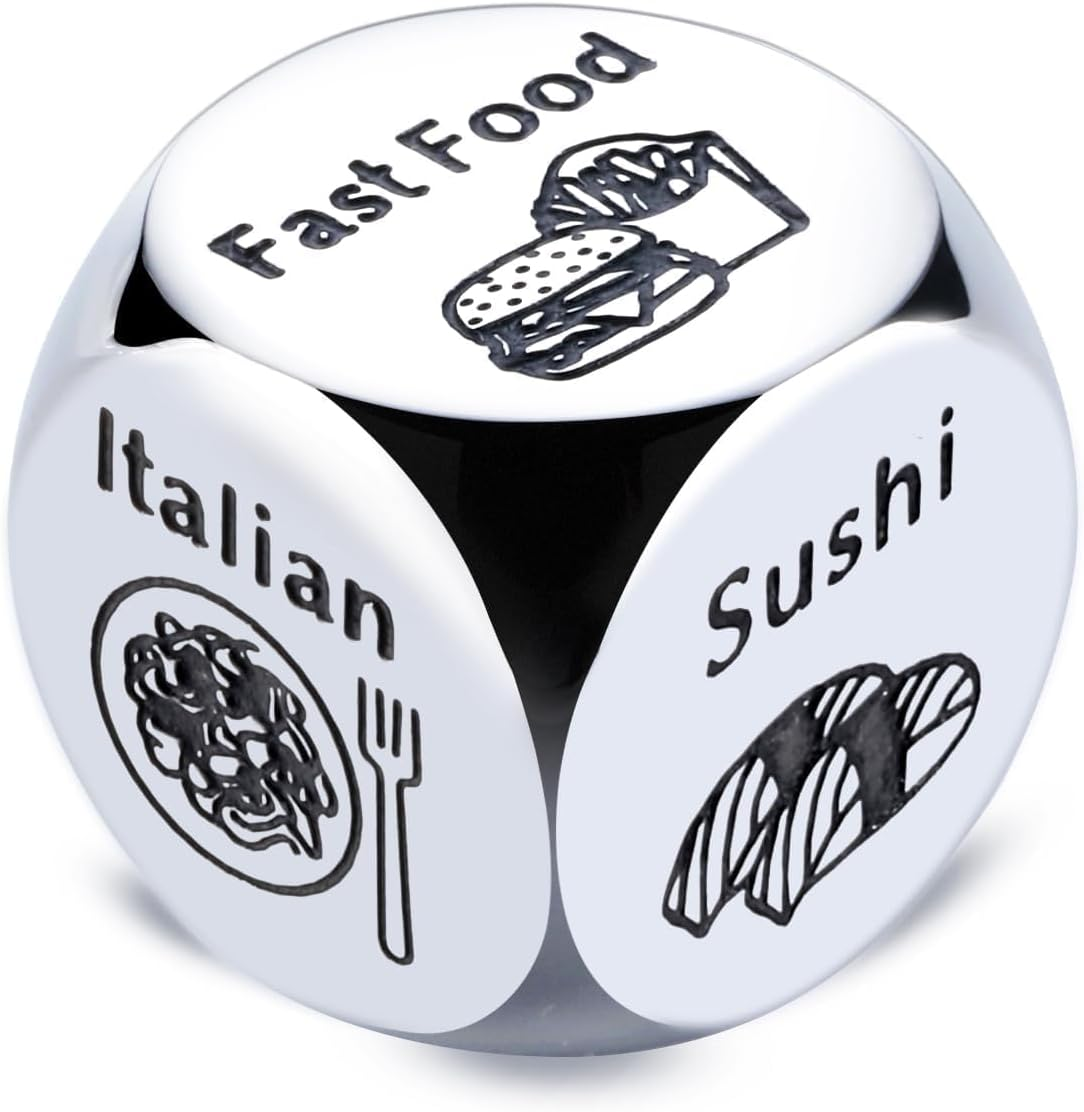 Stocking Stuffers for Women Men Adults, Christmas Gag Gifts for Women Men, Funny White Elephant Gifts Steel Food Decision Dice, Anniversary Valentines Day Gifts for Him Her Couple Girlfriend Boyfriend image number 2