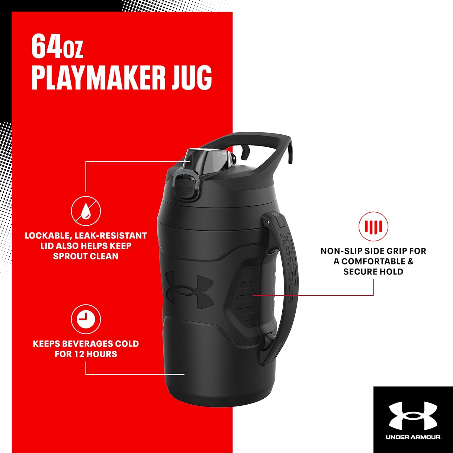 Under Armour Sports Water Jug, 64Oz Insulated Water Bottle W/Handle, Half Gallon, Fence Hook, Leak Resistant, Baseball, Football & More image number 6