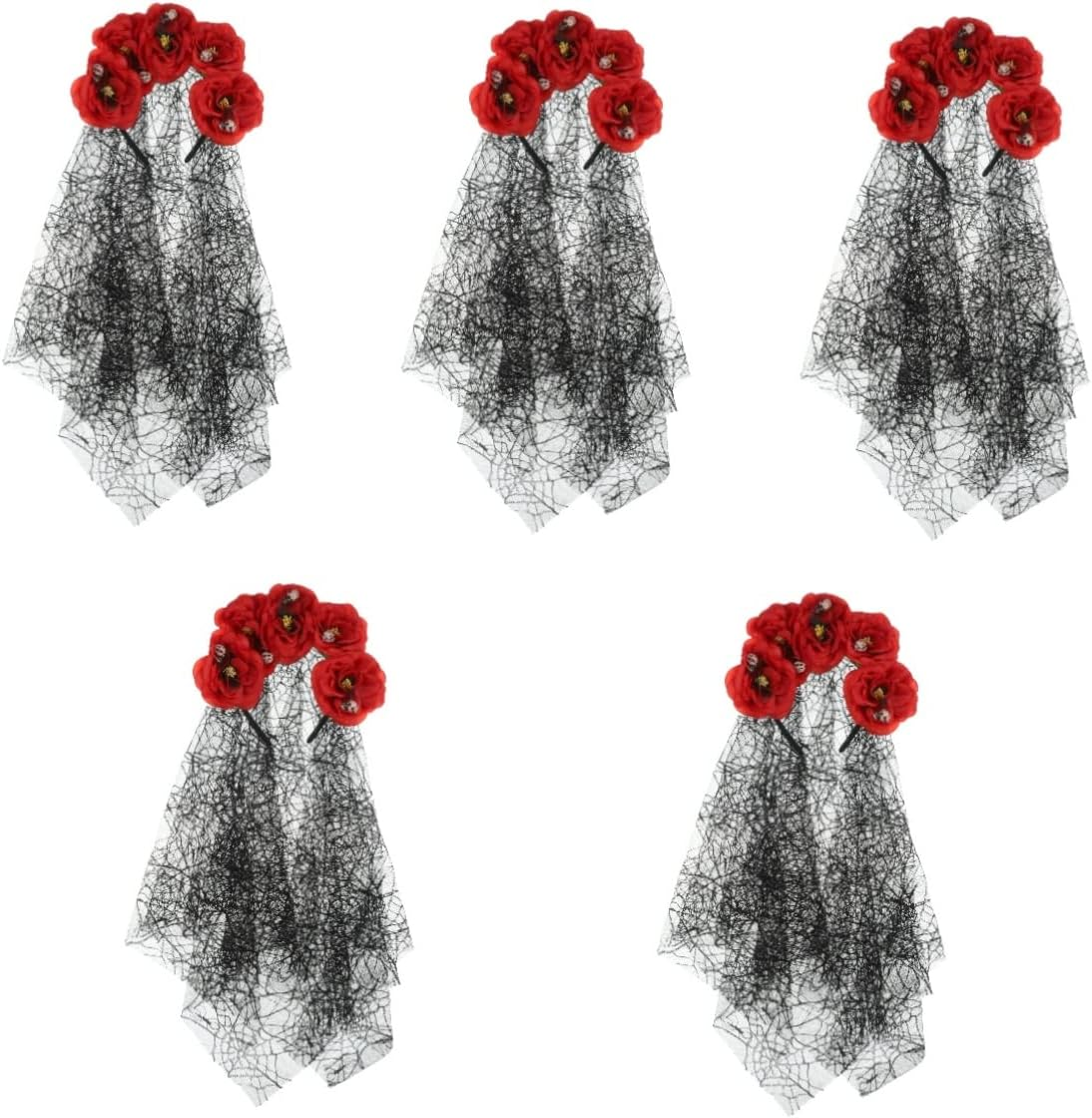 FRCOLOR 5Pcs Halloween Veil Headband Floral Crown Gothic Women Accessories for Masquerade Day Dead Festival Occasion - Blackx2Pcs image number 5