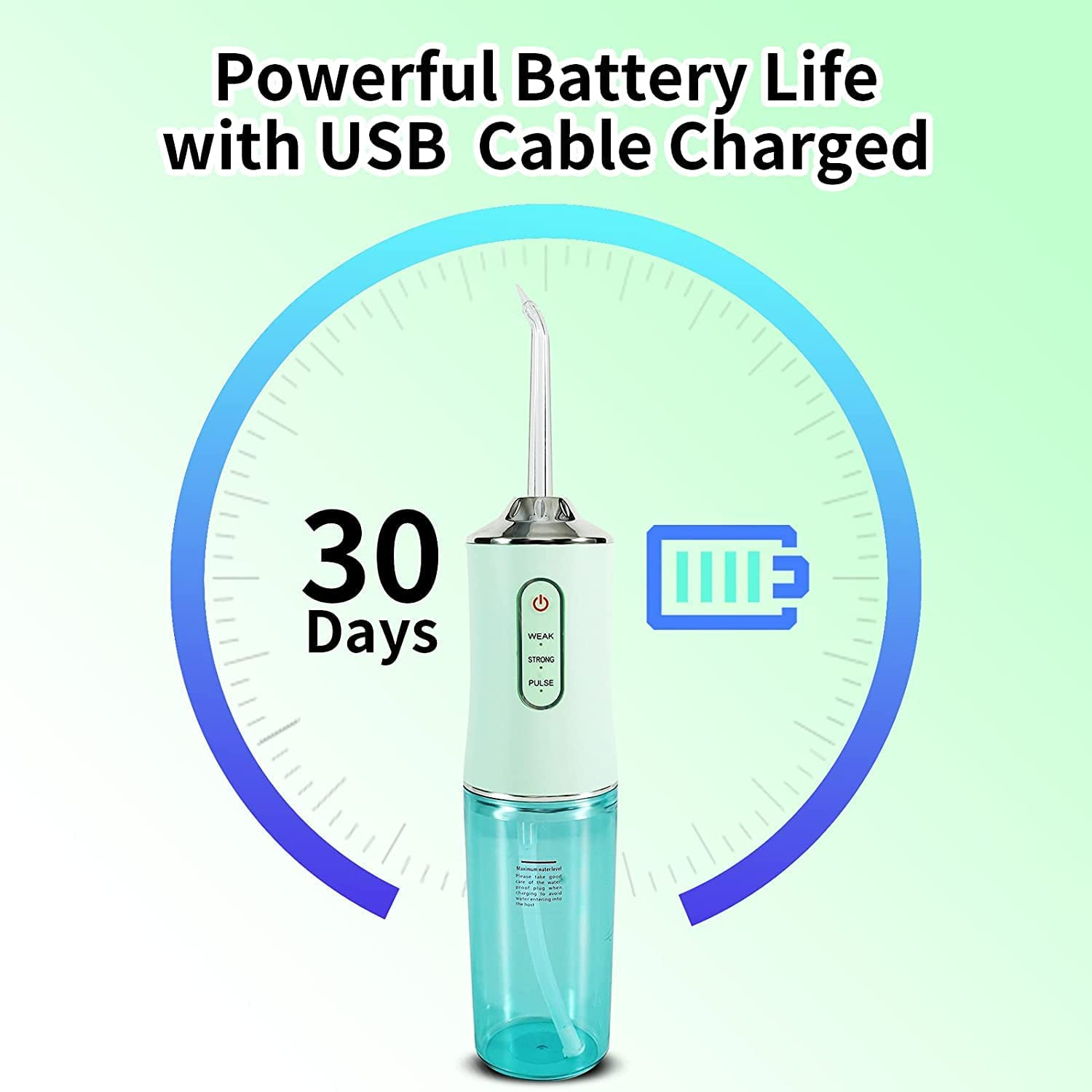 Water Flosser Professional Cordless Electric Tooth Flusher Water Cleaner, 220Ml Water Tank Waterproof and Whole Body Washing 3 Operating Mode Small Portable(Green) image number 1