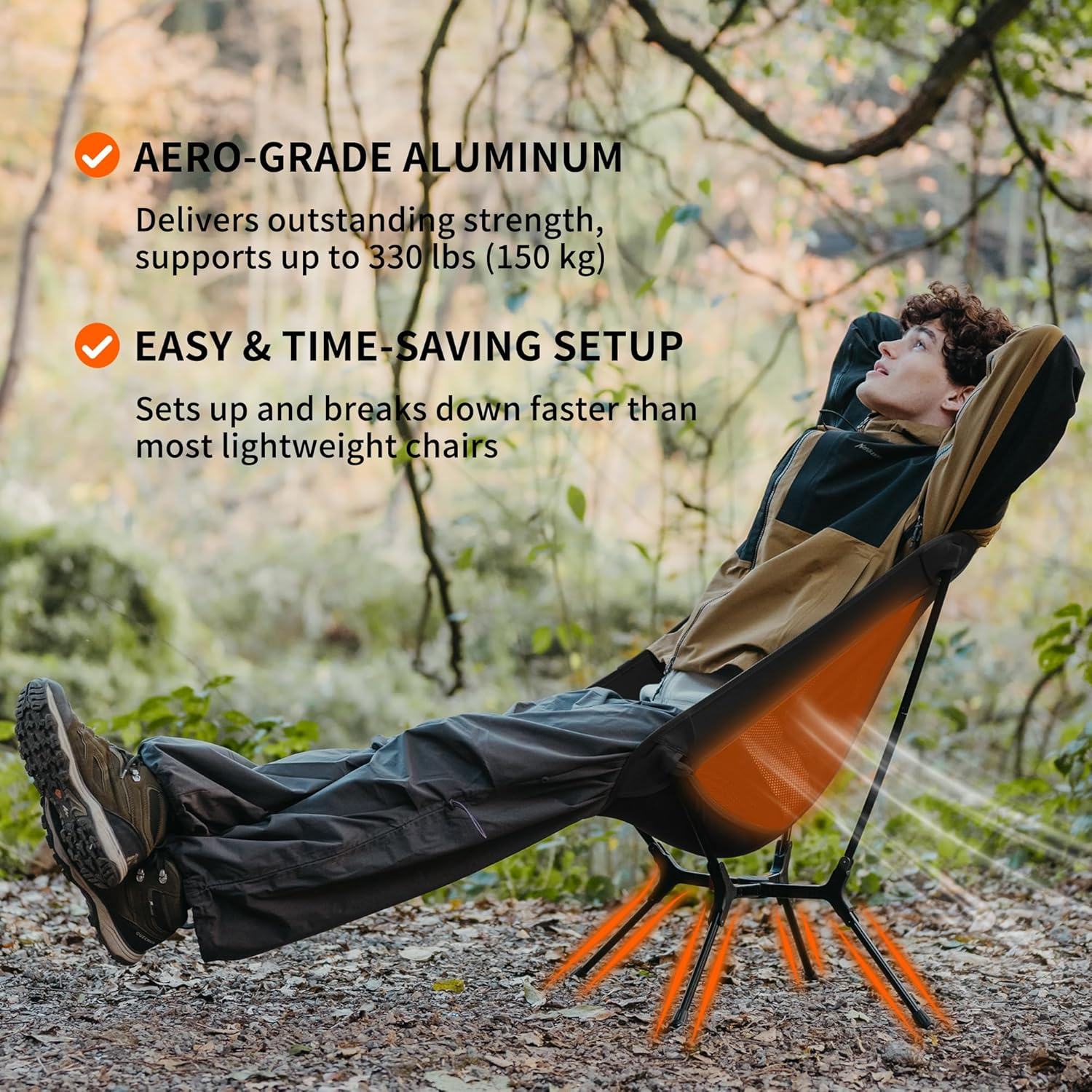 Naturehike YL01 Chair, Lightweight Camping Chair, New Structure Design Portable (Black) - Black image number 4