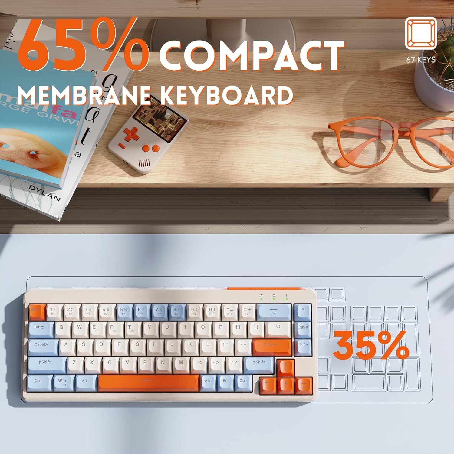 ZIYOU LANG &times;FREEWOLF M68 TKL Wireless Gaming Keyboard, 3-Mode Compact Membrane Keyboard 2.4Ghz/Bt5.1/Usb-C, 19 Keys Anti-Ghosting, 2000Mah Rechargeable - Cranberry image number 1