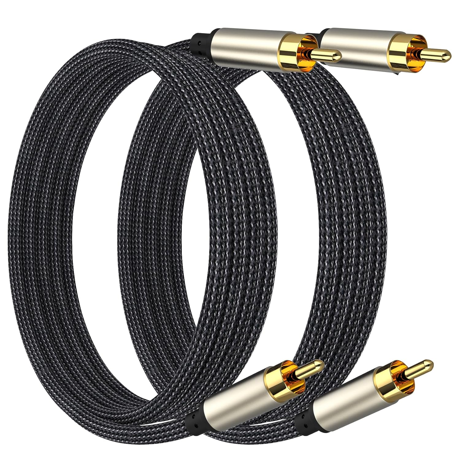Tunghey 2Pack Subwoofer Cable, Dual Shielded Subwoofer RCA Cable Gold-Plated Connector RCA to RCA Audio Cable Nylon Braided RCA Subwoofer Cable for Amplifiers,Home Theater,Hi-Fi Systems (1.5M)