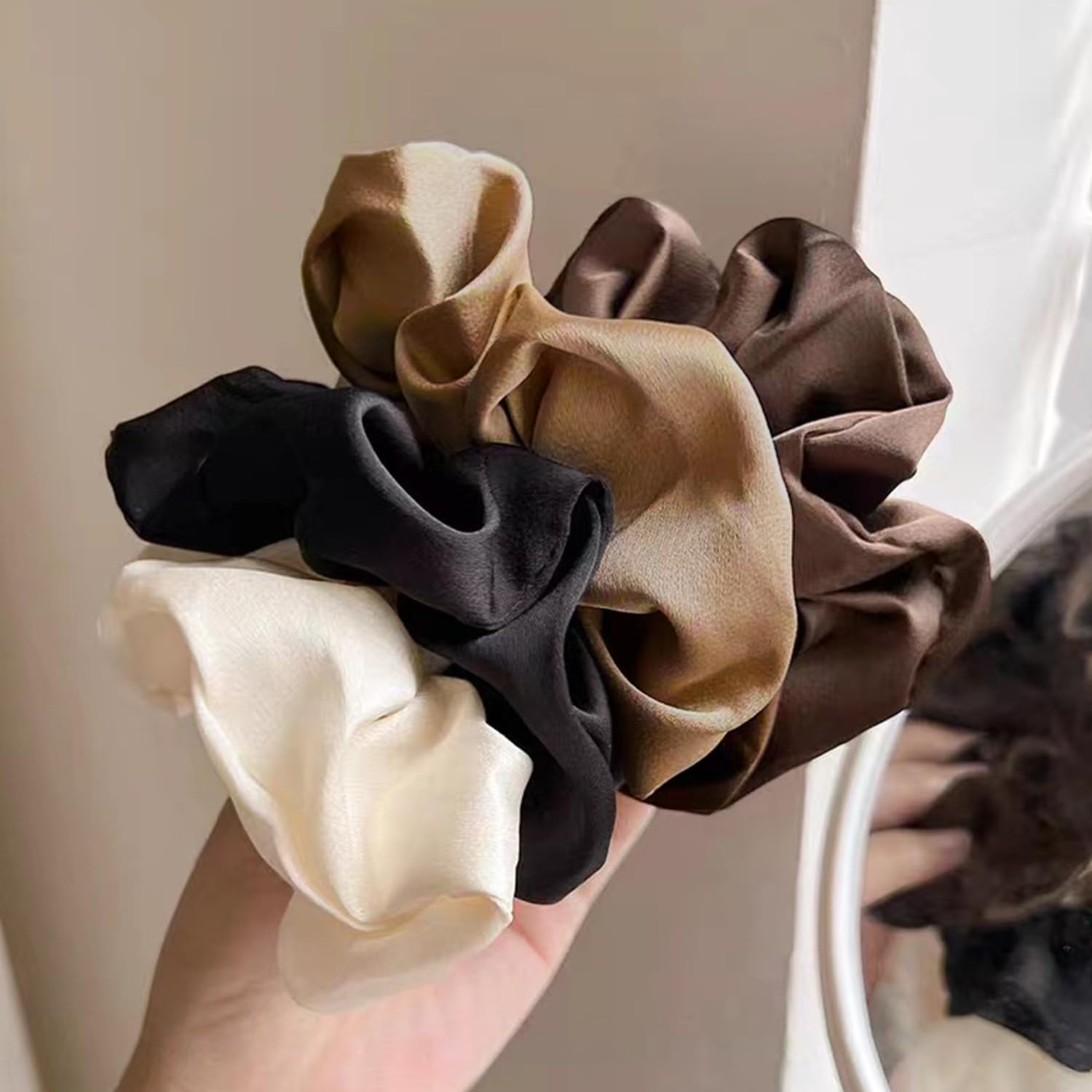 SYEYCW 15 Pieces Hair Ties for Women Soft Thick Elastic Satin Leopard Print Solid Color Ponytail Holder Hair Ties Hair Accessories for Girls and Women