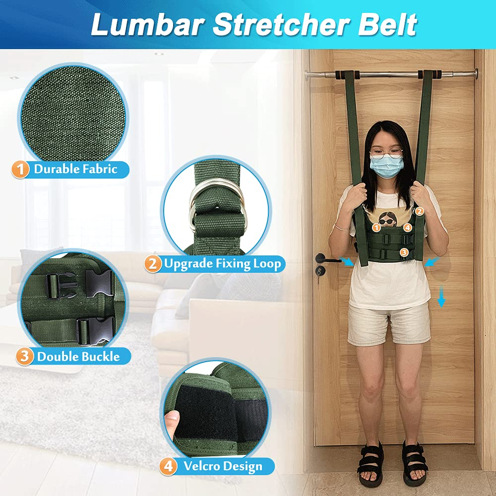 Spinal Decompression Harness Hang Upside down Back Stretcher for Lower Back Pain Relief Lumbar Traction Device Spine Decompression Belt Bulging Herniated Disc Relief Back Stretching Device - Large - Green-L image number 6
