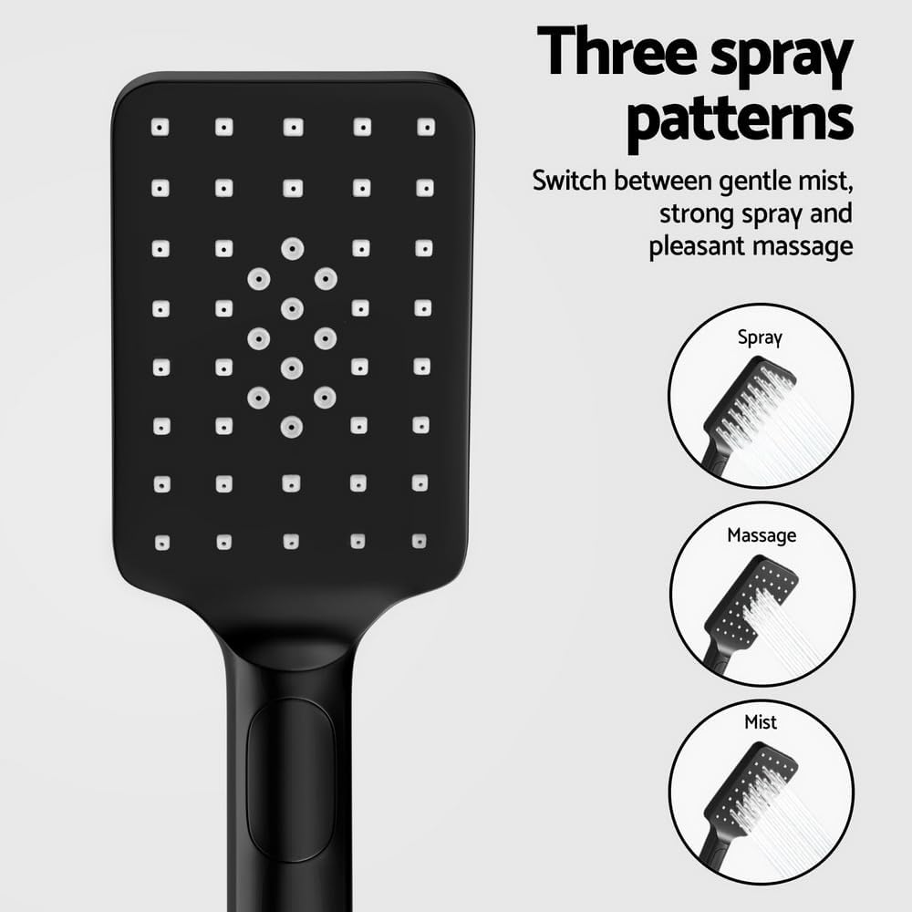 10'' Rain Shower Head Set Handheld Square High Pressure Bathroom Black image number 6