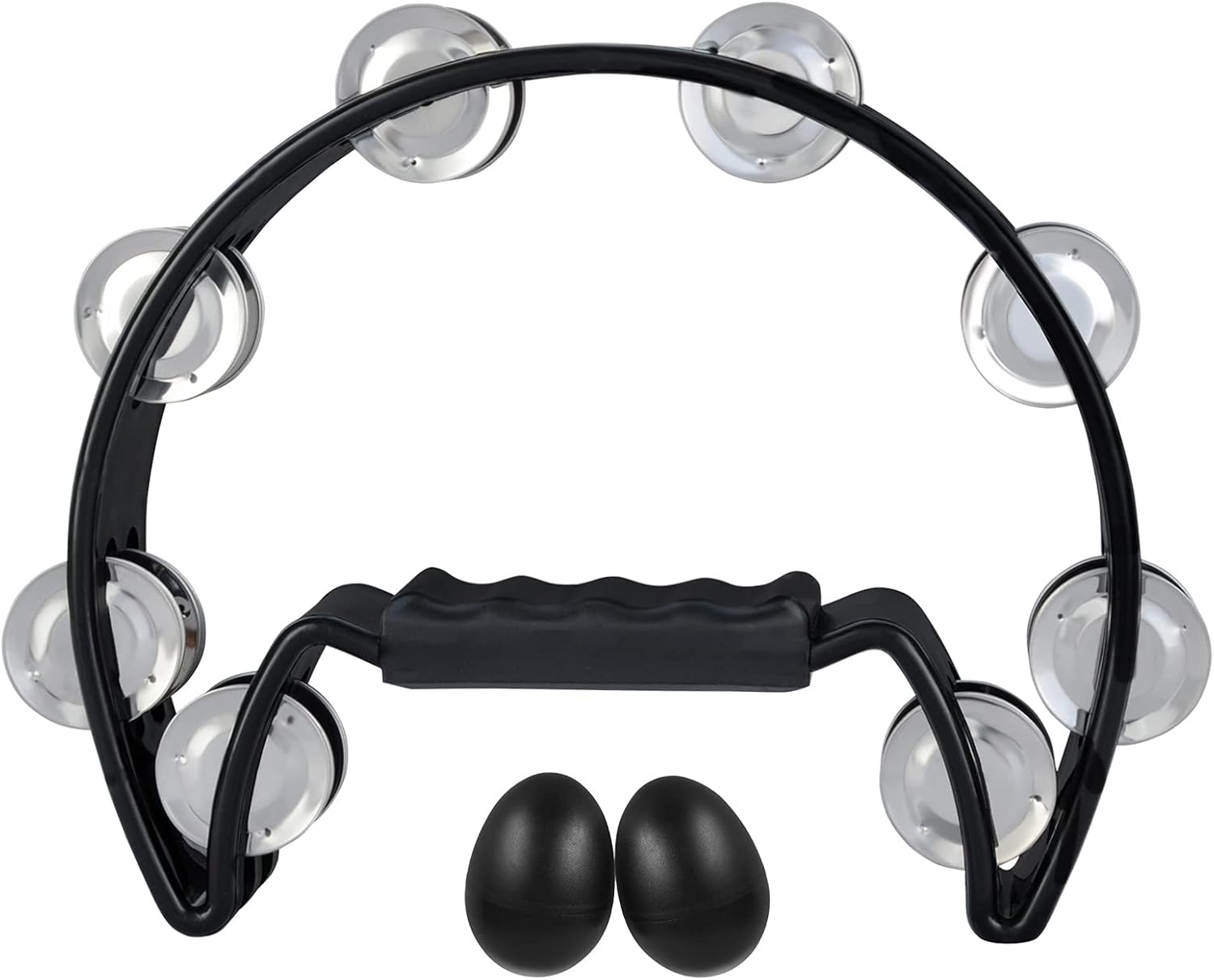 EASTROCK Single Row Tambourine Metal Jingles Hand-Held Percussion Half-Moon ABS Frame Grip Tambourine for Adults & Kids, Stage, Classroom, KTV, Black image number 2