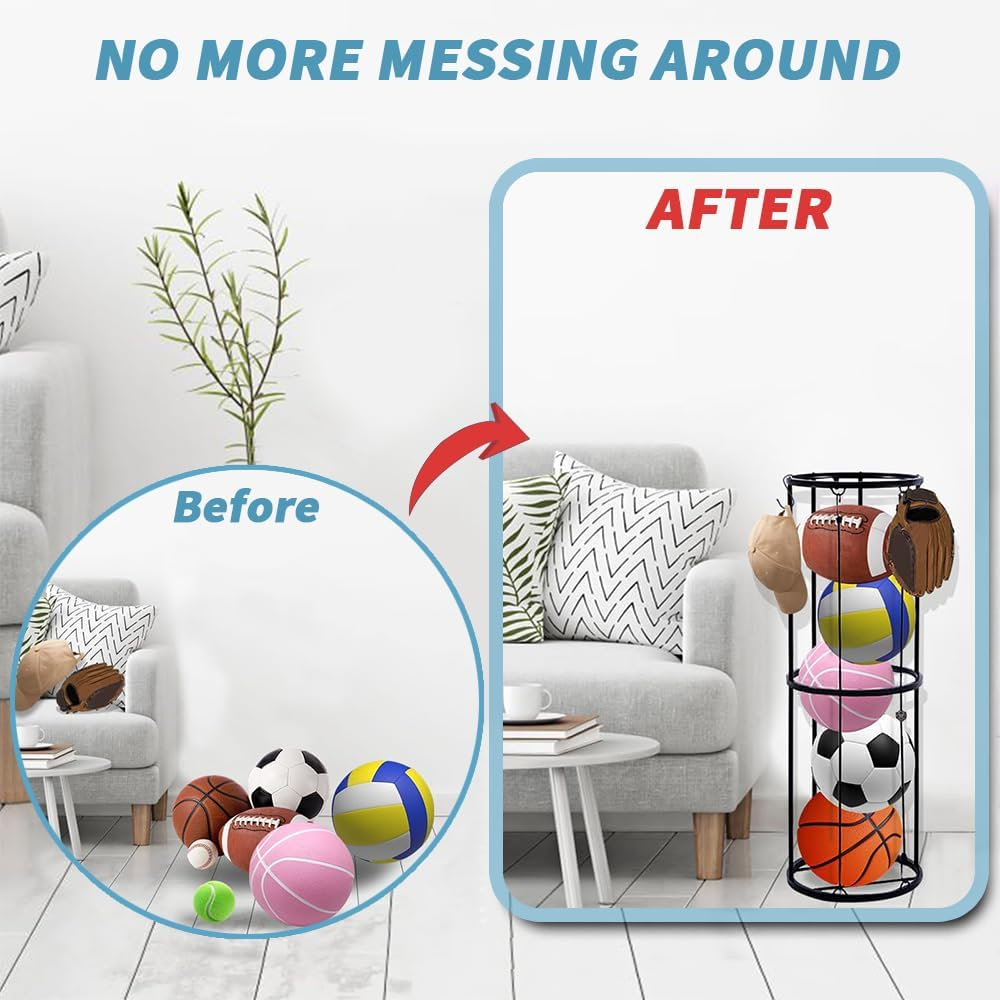 MOTRAIN Wall-Mounted Multi-Sport Ball Rack, Sports Equipment Organizer, Vertical Garage Storage for Basketballs, Soccer Balls & More,Ideal for Gym, School & Home Use image number 6