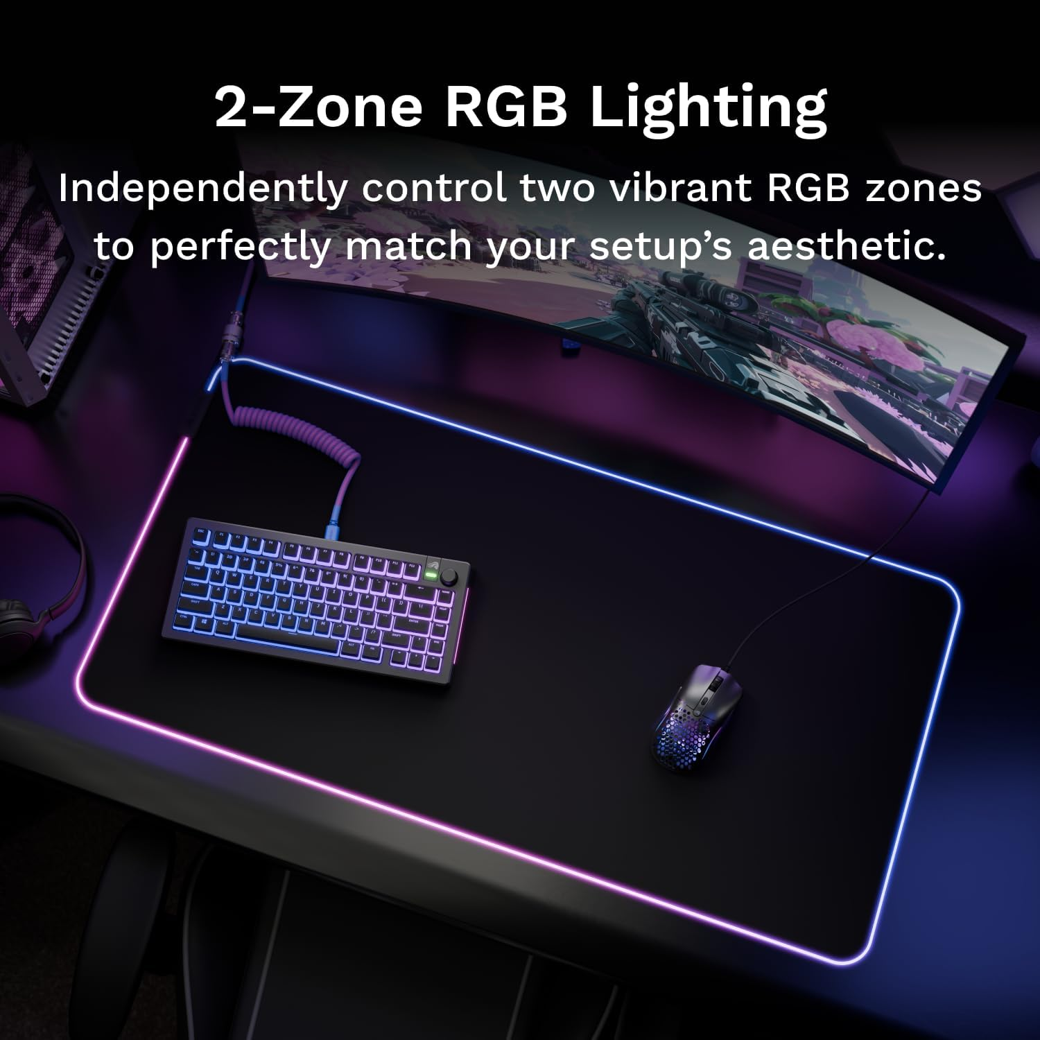 Glorious Gaming Mouse Pad GMP 2 GLED - Large Extended - 2-Zone RGB Lighting, Infiniglow Stitchless Edge, Premium Cloth Surface, Grippy Rubber Base, 915Mm X 280Mm X 3Mm - Large Extended Desk Mat