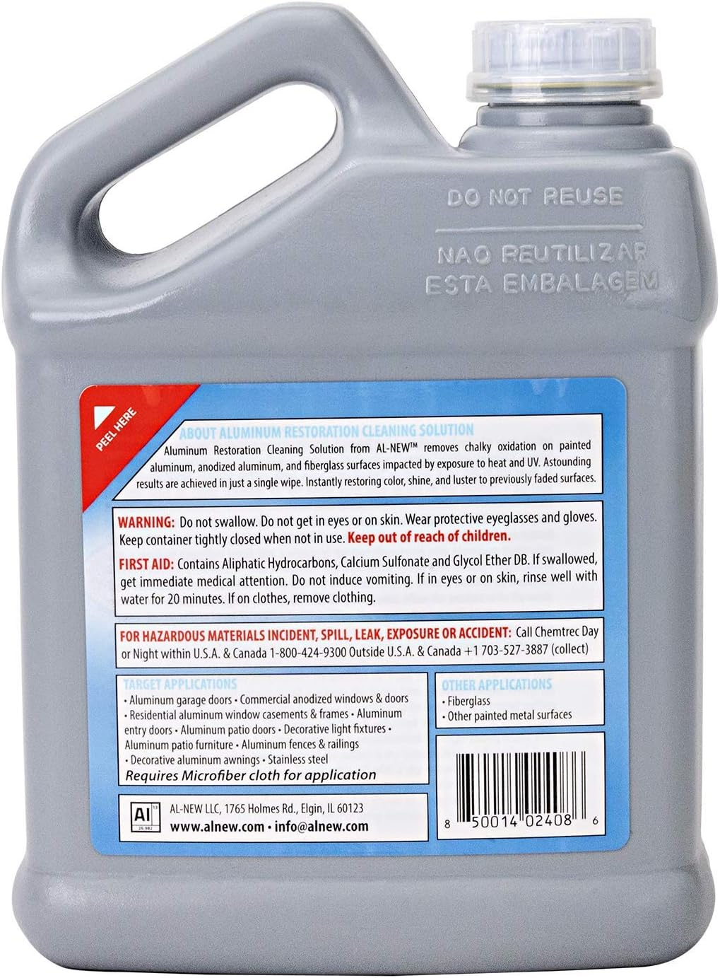 AL-NEW Aluminum Restoration Solution | Clean + Restore + Shine + Polish Garage Doors, Window Frames, Patio Furniture, and Stainless Steel (32 Oz.)