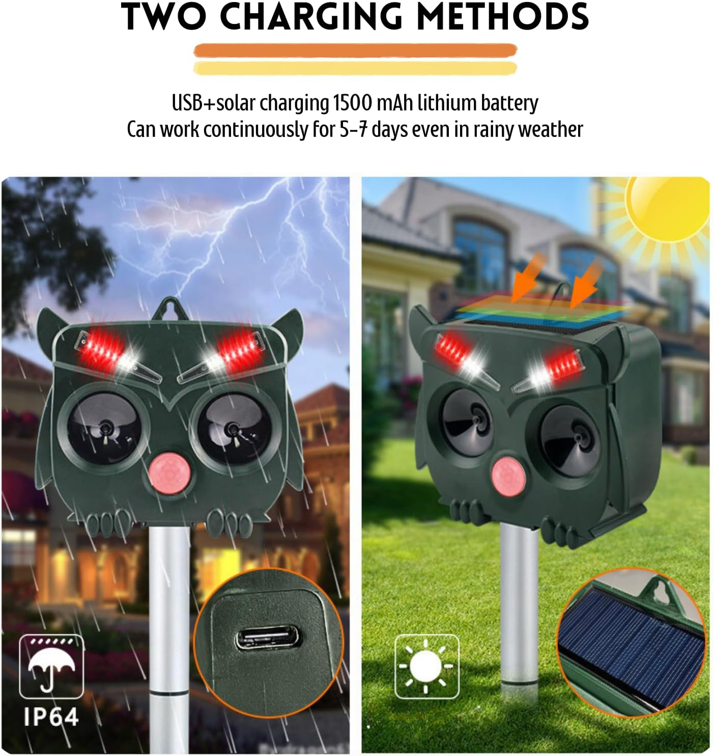 Verderoot Solar Ultrasonic Animal Repeller with Motion Sensor & Flashing Light, Outdoor Pest Deterrent for Bird, Cat, Possum & More, Waterproof Animal Repellent