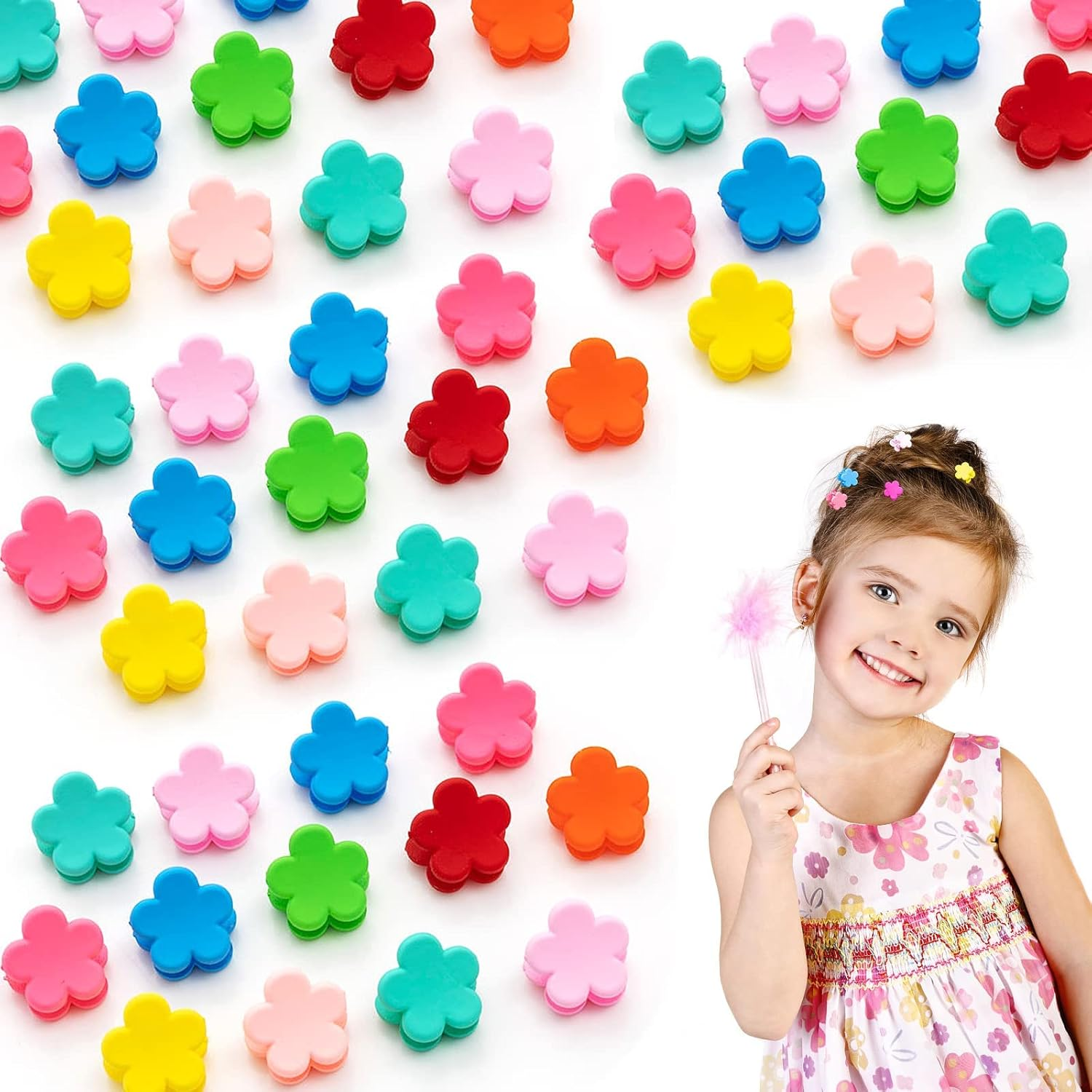 Pack of 50 Children'S Hair Clips, Flower Hair Clips, Girls, Flower Hair Clips, Small Flower Hair Clips, Hair Claws, Small Hair Clips for Baby, Toddler, Girls (Random Colours) image number 5