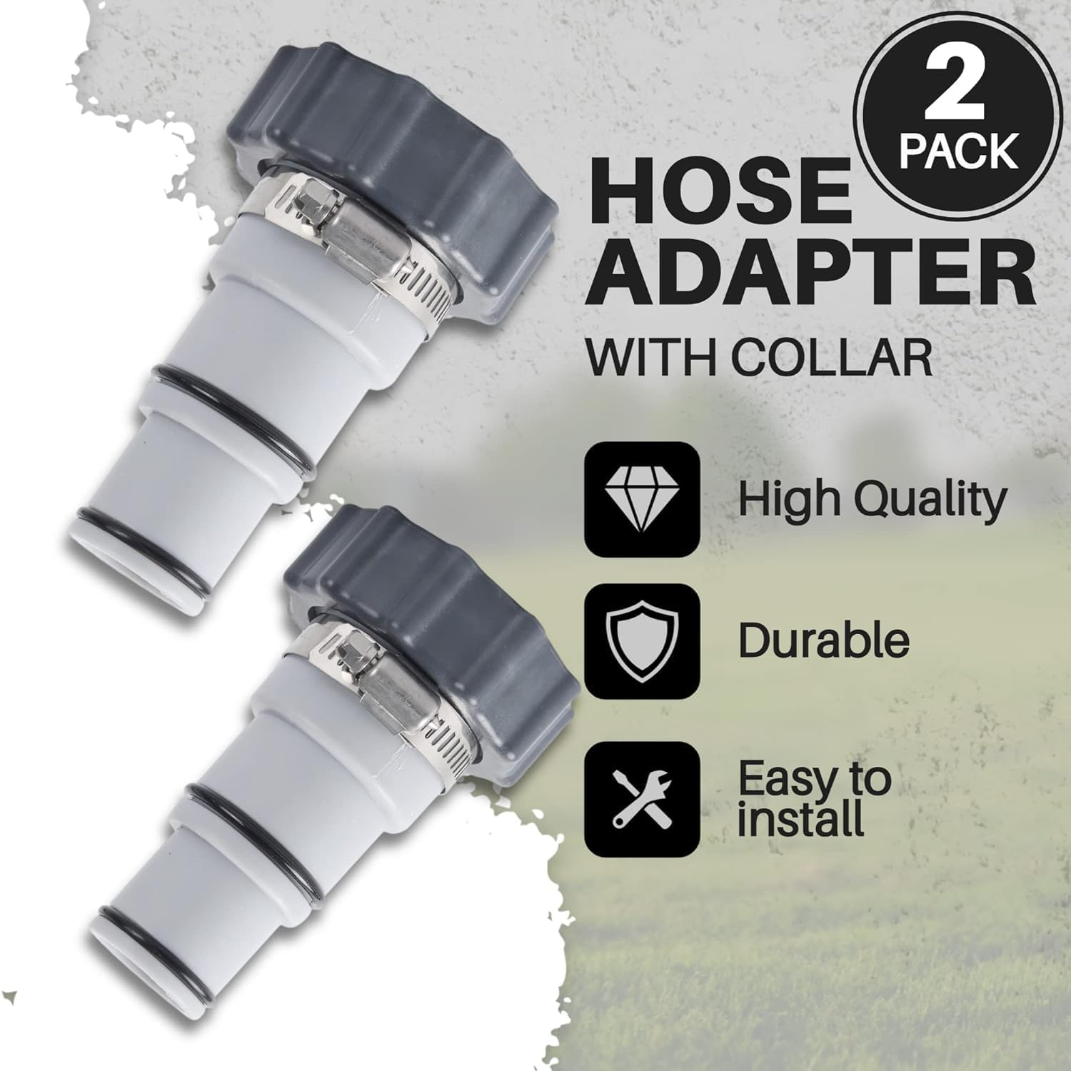 2-Pack Replacement Threaded to Clamp Style Hose Adapter for Intex Pool Sets with 1.5 and 1.25-Inch Hoses - Fits Filter Pumps, Chlorine Generators and Salt Systems with Threaded Hose Connections image number 2