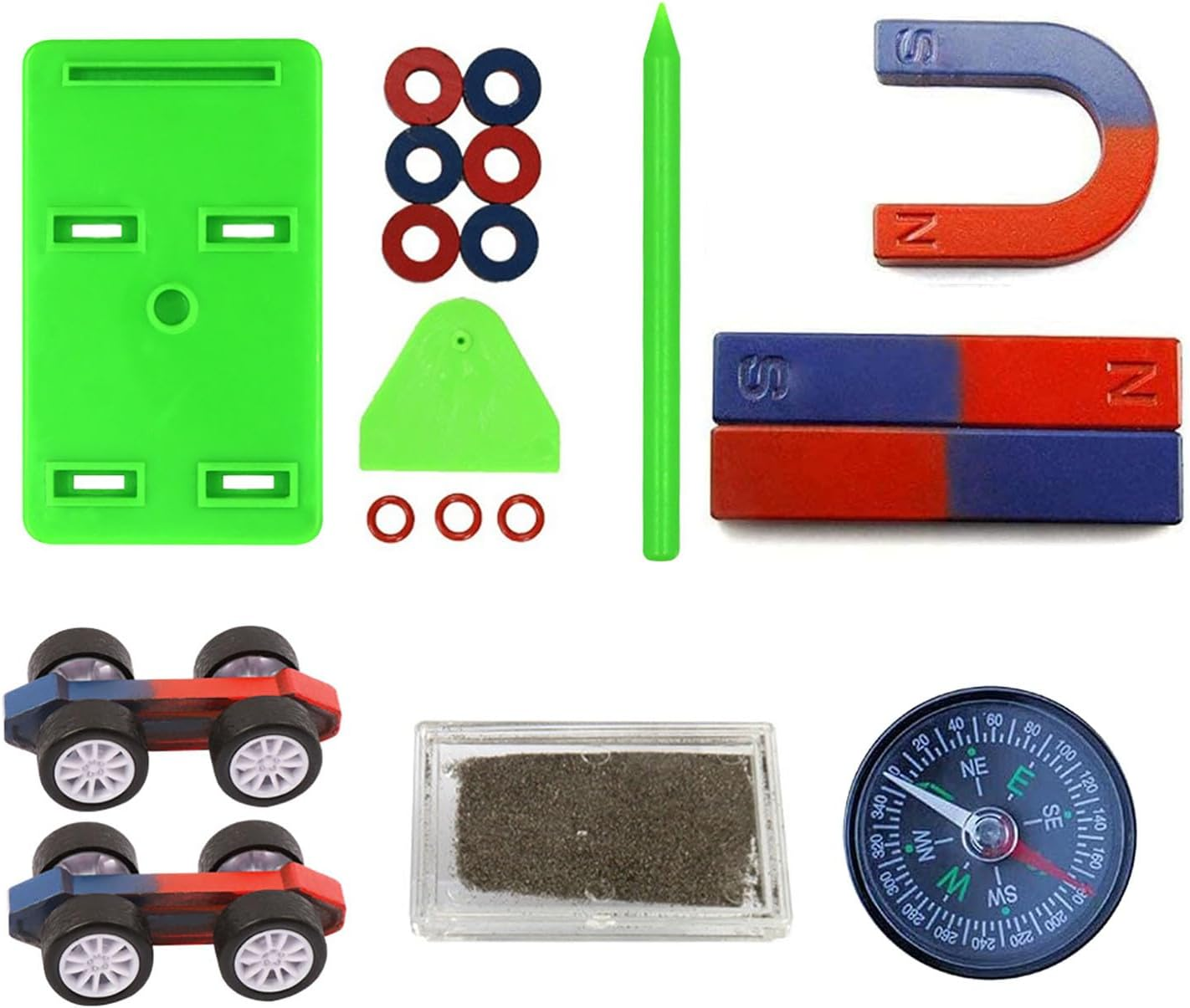 AOMAG Labs Junior Science Magnet Set for Education Science Experiment Tools Icluding Bar/Ring/Horseshoe/Compass Magnets image number 3