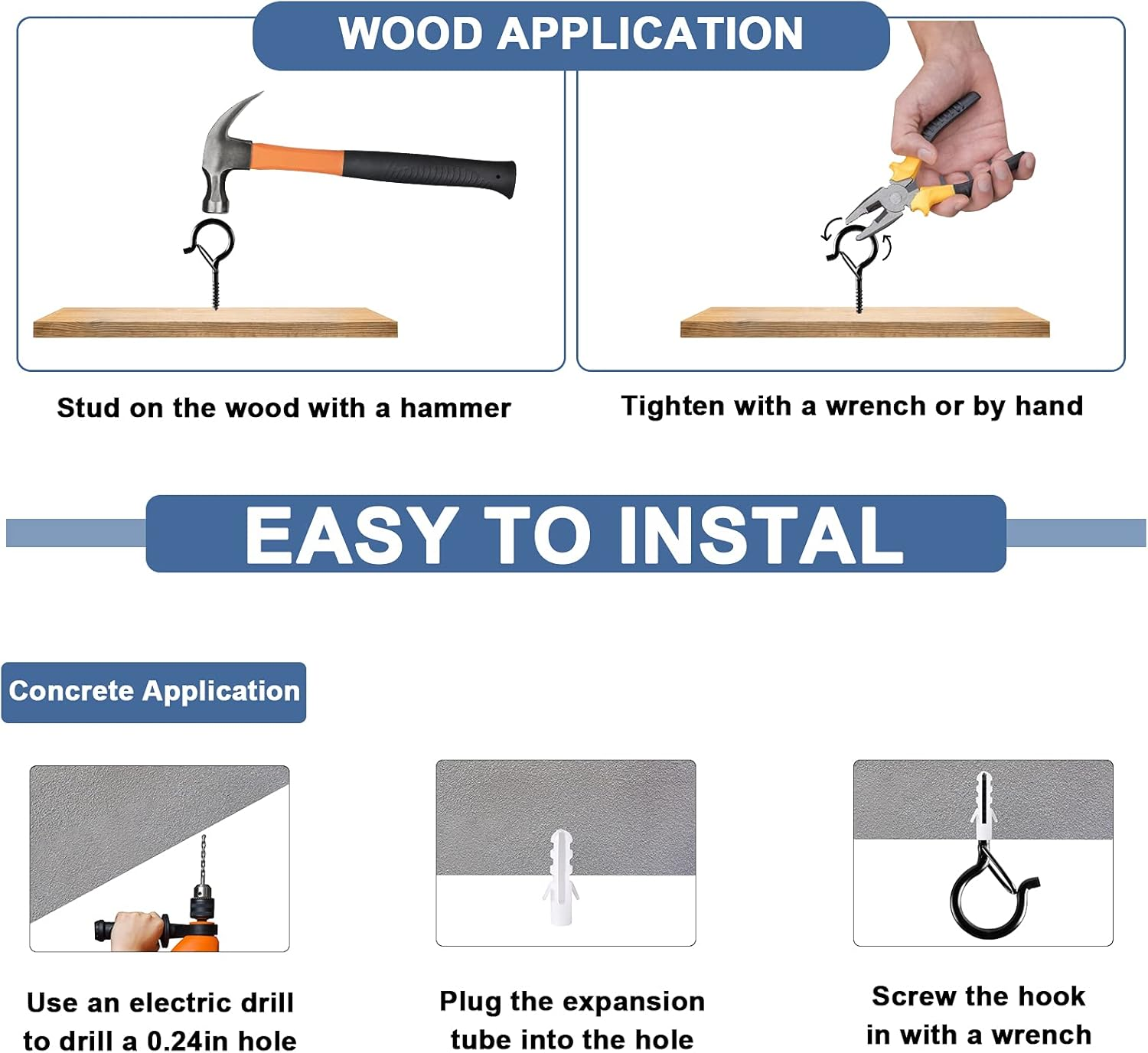 ADIIL 20 PCS Q Hanger Hooks with Safety Buckle, Windproof Screw Hooks for Hanging Outdoor String Lights, Plants, Christmas Patio Lights, 2.2 Inches, Black image number 2