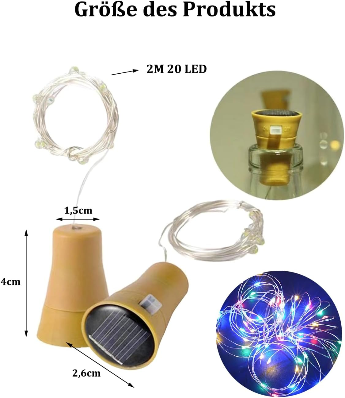 Koboko 2 X Solar Wine Bottle Fairy Lights, Multi-Colour, 2 Metres, 20 LED Lights image number 6