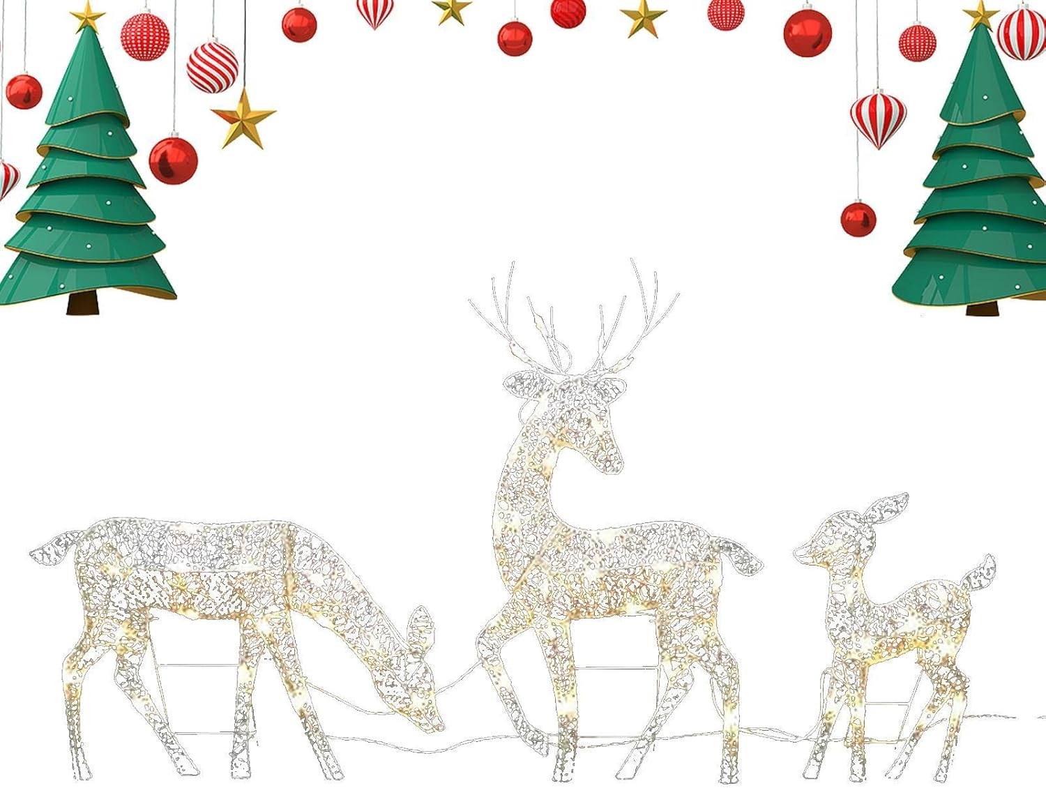 Christmas Reindeer Decoration - Festive Weatherproof Lighted Deer,Christmas Yard Standing Fawn Decoration with White Lights, Elk Ornament image number 6