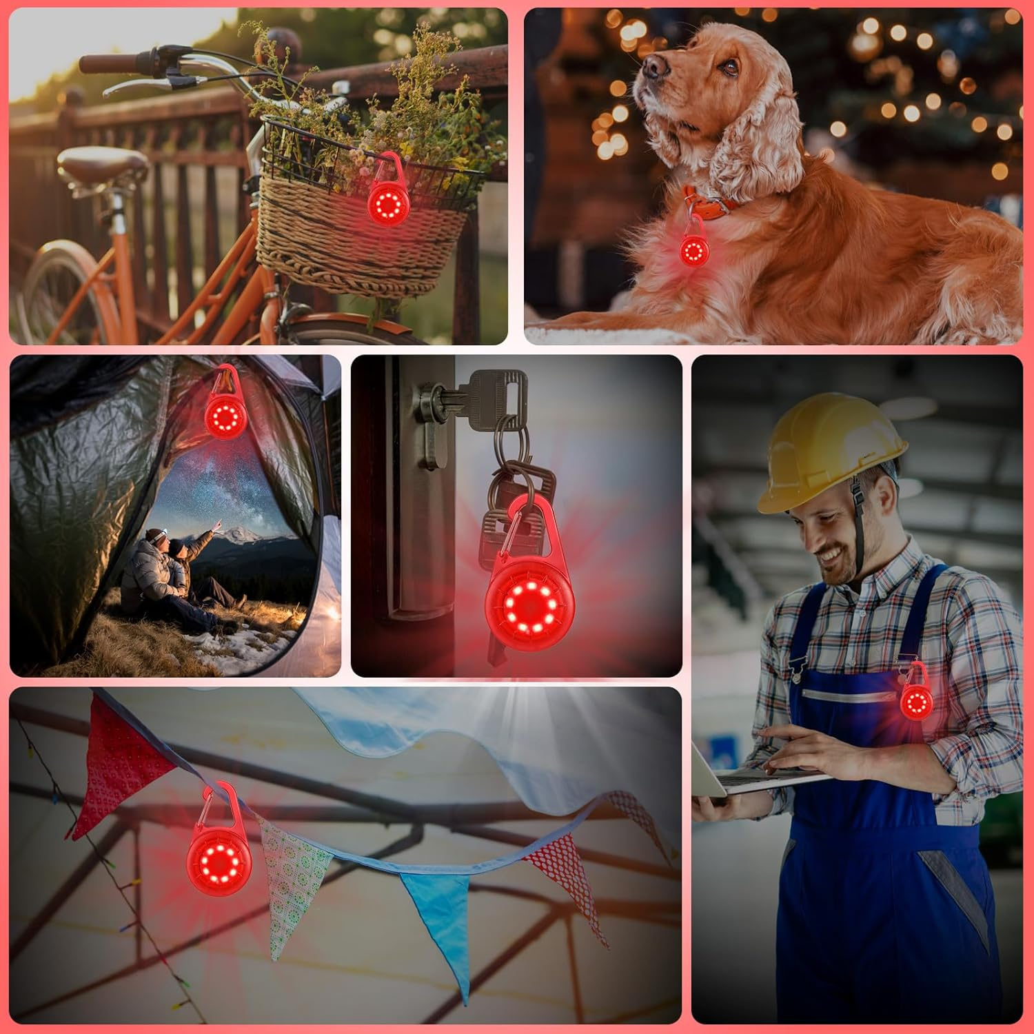 LED Dog Collar Lights IP68 Waterproof, USB Rechargeable Clip on with 6 Lighting Modes Safety Lights, Light up Lighted Dog Harness Light, Pets Safety Accessories Pendant for Night (2 Pack) (Red2) image number 4