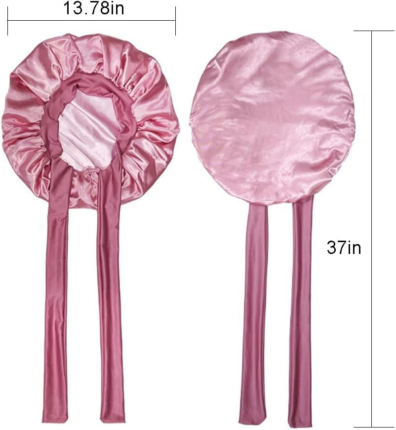 Satin Bonnet Silk Bonnet for Sleeping Silk Sleep Cap Double Layer Hair Bonnet with Elastic Tie Band for Curly Hair Night Cap Pink image number 2