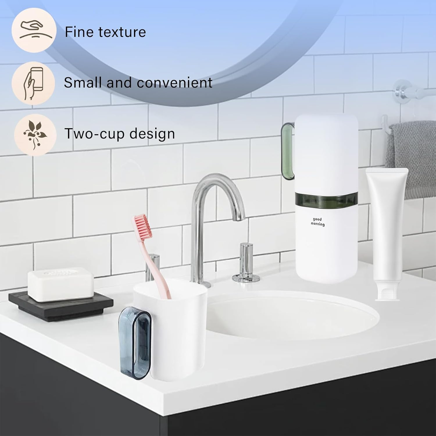 2 Pack Travel Toothbrush Holder with Detachable Handle & Cover, Portable Tooth Brush Case for Traveling, Small Tooth Cup Container for Trip Dormitory Camping Home, Blue & Grey image number 4