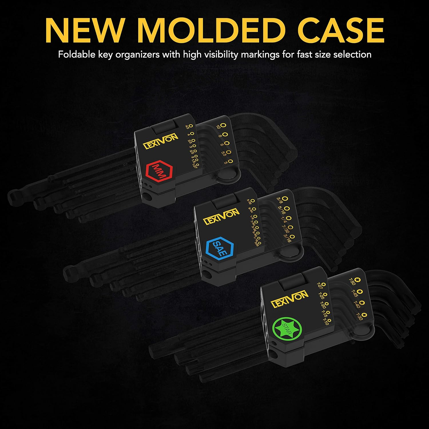 LEXIVON Master Wrench Key Set, 35-Piece Long Arm Ball End Hex Keys | 3-Pack Metric/Sae & Star, Industrial Grade S2 Alloy Steel (LX-131) image number 4