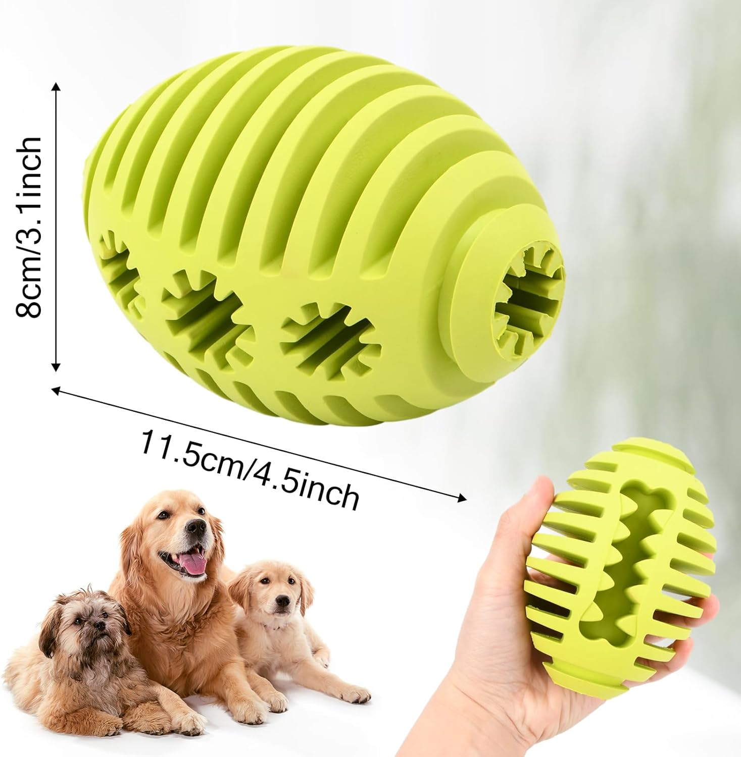 Food Toy Dog Food Ball, Snack Ball, Treat Ball, Dog Toy Intelligence Fillable Made of Natural Rubber, with Dental Dental Care for Pets, Dogs, IQ Training Ball, Green Rugby image number 1