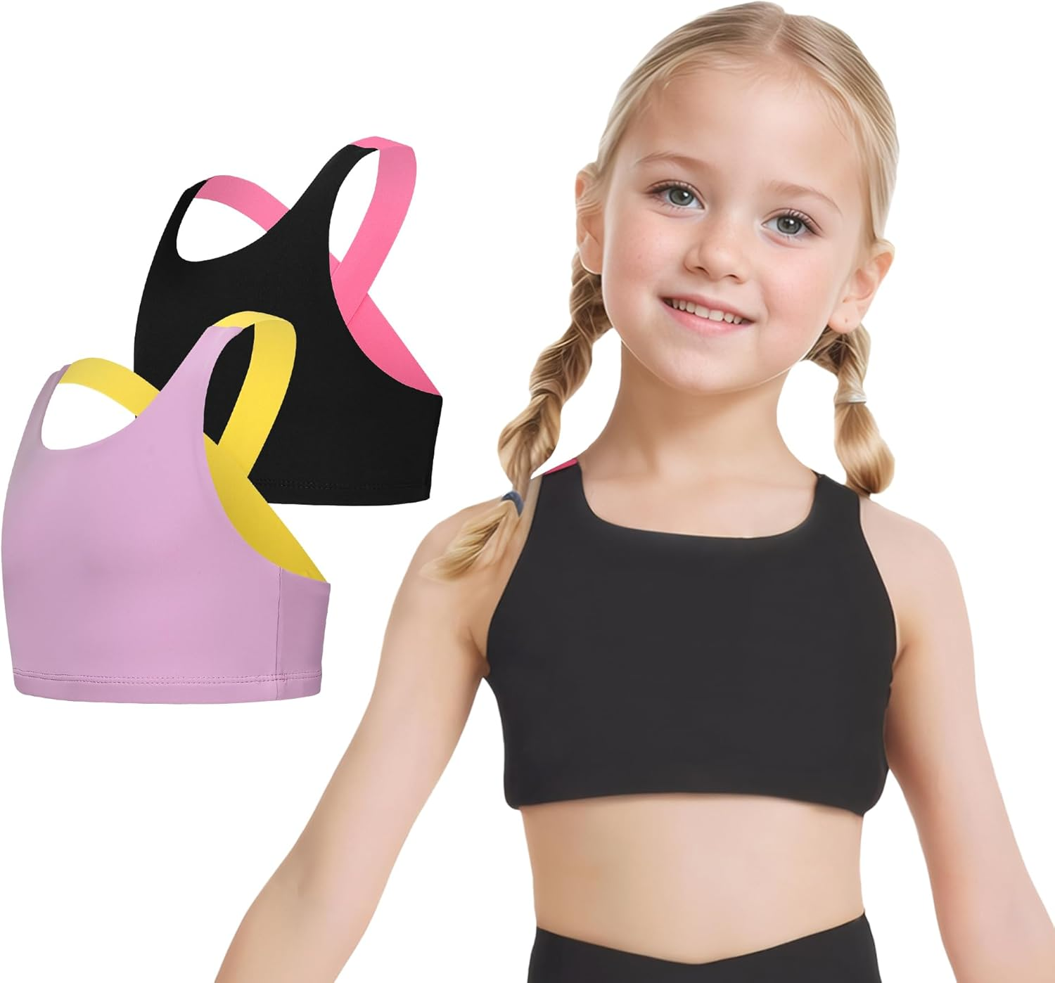 SEAUR 2 Pack Girls Basic Dance Crop Tank Top Wide Shoulder Straps Cross Back Athletic Sports Yoga Tank Tops Camis Activewear