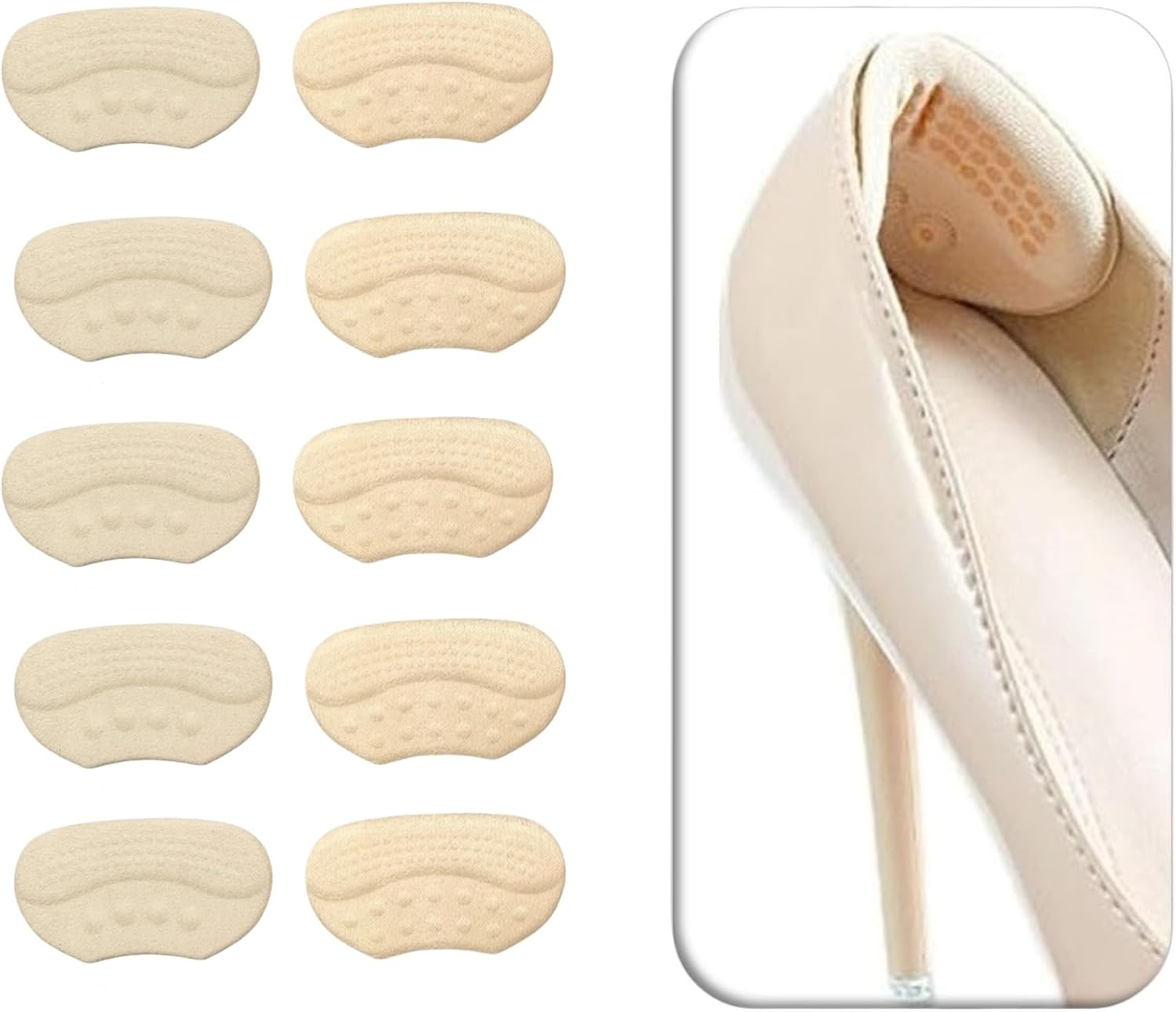 10Pcs Anti-Slip Heel Grips, Thick Liners & Fillers for Half-Size Too Big or Loose Shoes, Heel Cushion Inserts, Heel Pads to Prevent Slipping Out, Rubbing and Blisters(Beige 4Mm)