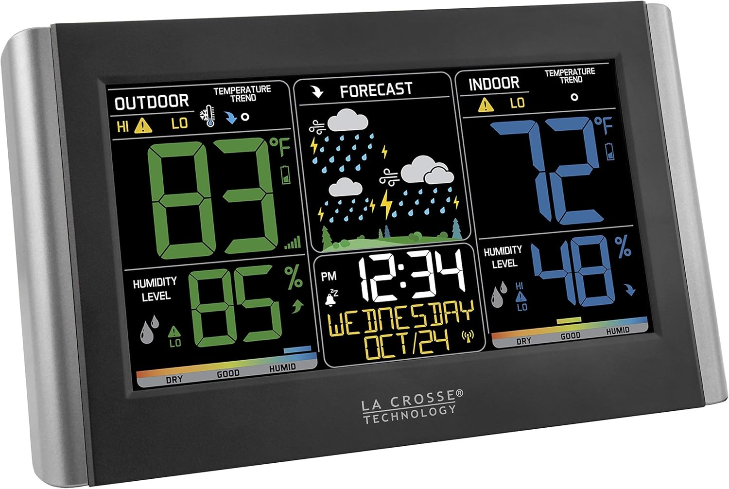 La Crosse Technology Weather Station with Customizable Alerts, Weather Forecast, Temperature, Dew Point, Humidity, Time, Heat Index, Large Display, Adjustable Brightness, Wireless, Black, C85845-INT image number 2