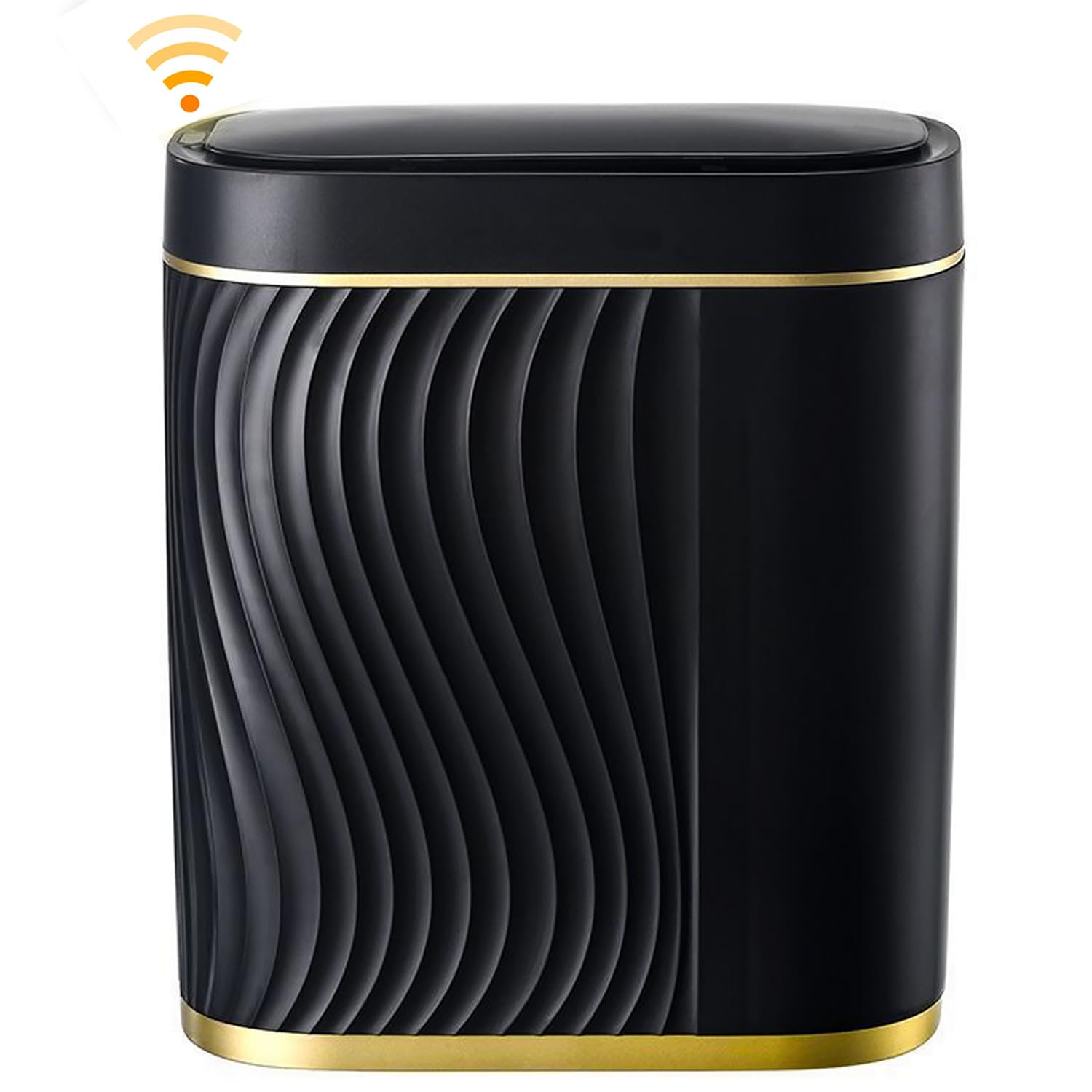 Caunedy Bathroom Smart Trash Can with Lid Automatic Touchless Lid, 8L Slimline Sensor Trash Bin for Bedroom, Living Room, Office（Black with Gold Trim）