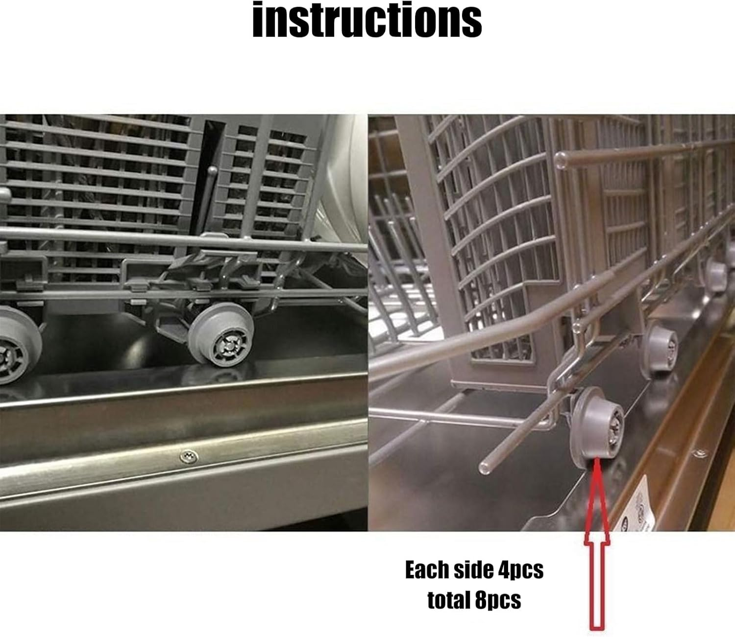 8Pcs Dishwasher Lower Rack Wheel Replacement, Lower Basket Wheel Replacement Parts, Compatible with Bosch Kenmore Neff Siemens Dishwashers, 8-Piece Set image number 1