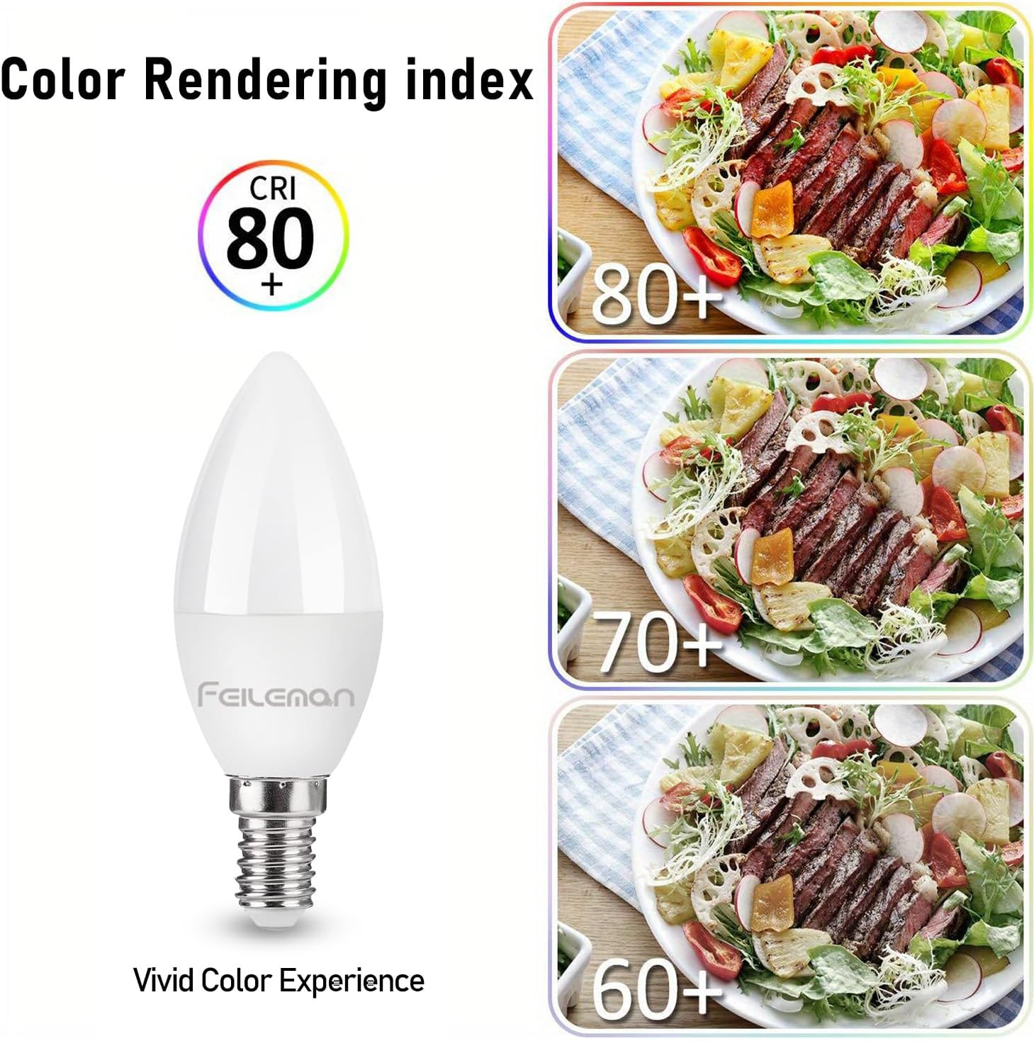 FEILEMAN E14 LED Light Bulbs 8W Super Bright Small Edison Screw Warm White 3000K,E14 LED Candle Bulb 8W 880LM Replacement 80W Halogen Bulb Not Dimmable Candle Bulb Pack of 6 image number 4
