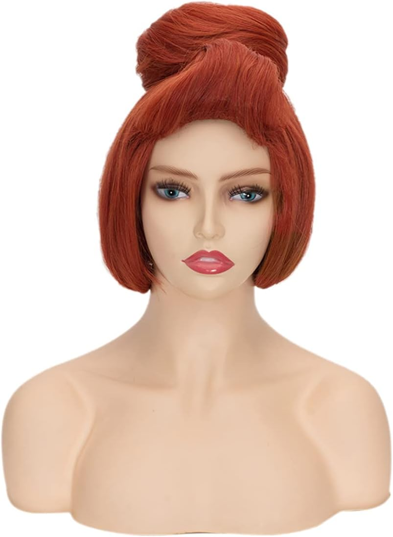 FVCENT 50S Women Wig | Wilma Flintstone Halloween Costume for Women,The Flintstones,60S Short Red Vintage Updo Halloween Costume Bun Party Wig (Red) image number 2