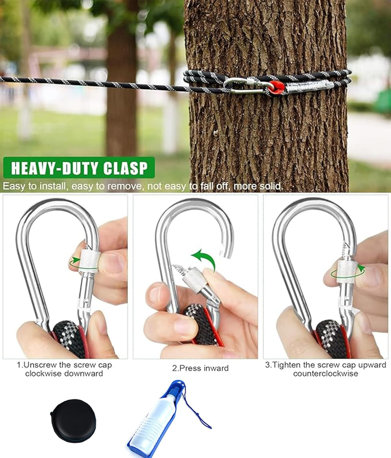 Dog Tie Out Cable for Camping,15M Portable Overhead Trolley System with 3M Runner Lead for Dogs up to 200Lbs，Portable Reflective Dog Lead Line for Yard, Park and Outdoor image number 2