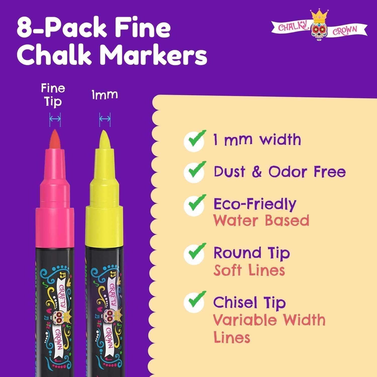 Liquid Chalk Markers Fine Tip - Bold Color Chalk Board Marker for Chalkboards, Windows, Signs, Blackboards- 1Mm Tip (8 Pack)- 24 Chalkboard Labels Included image number 4