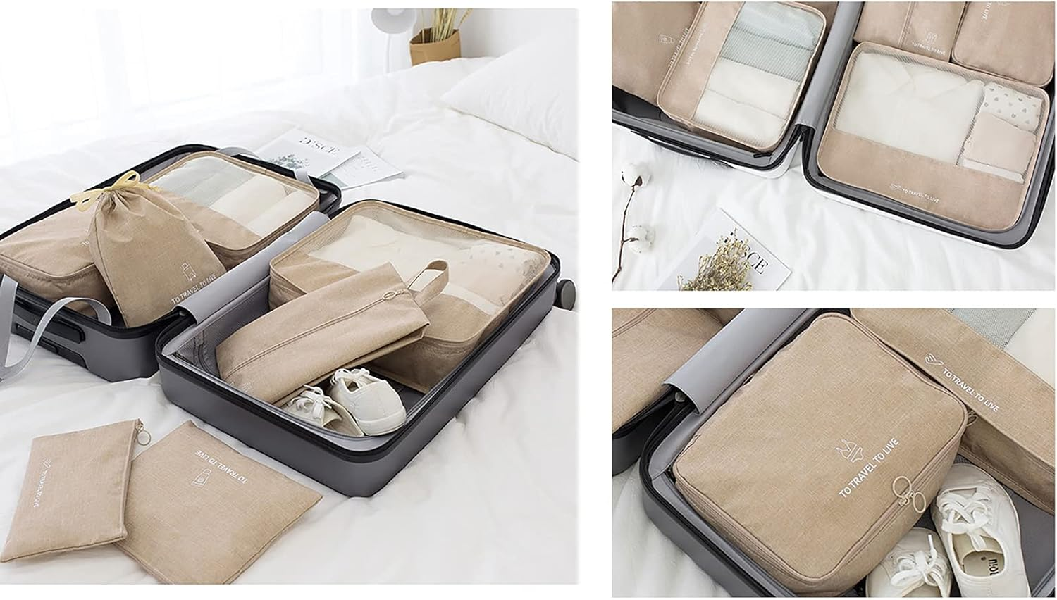 Packing Cubes for Suitcases 7 Set Travel Packing Organizers Cubes Luggage Suitcase Organizer Bags Clothes Underwear Cube Shoe Pouch Pack