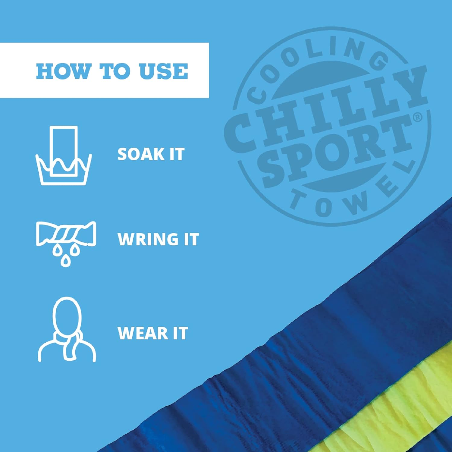 FROGG TOGGS Chilly Sport Cooling Neck & Head Band Towel, Size 33" X 6.5" - Hivis Green image number 3