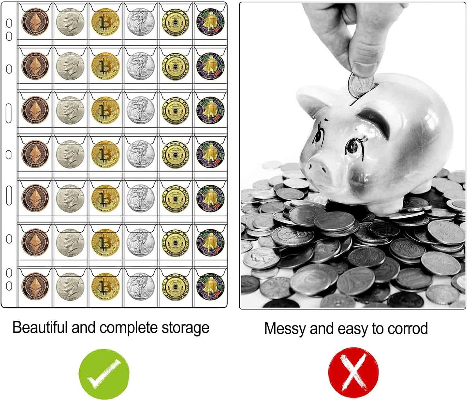 42-Pocket Coin Pages for Collectors, Standard 9-Hole Coin Collection Pages Fit Most Binder, Coin Collecting Supplies, Coin Sleeves for Stamp, Badges Etc image number 3