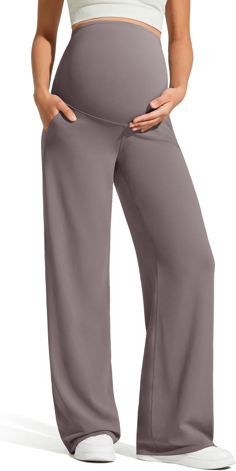 G4Free Barefeel Maternity Dress Yoga Pants with Pockets over the Belly Stretchy Work Slack Pregnancy Wide Leg Casual Trousers image number 7