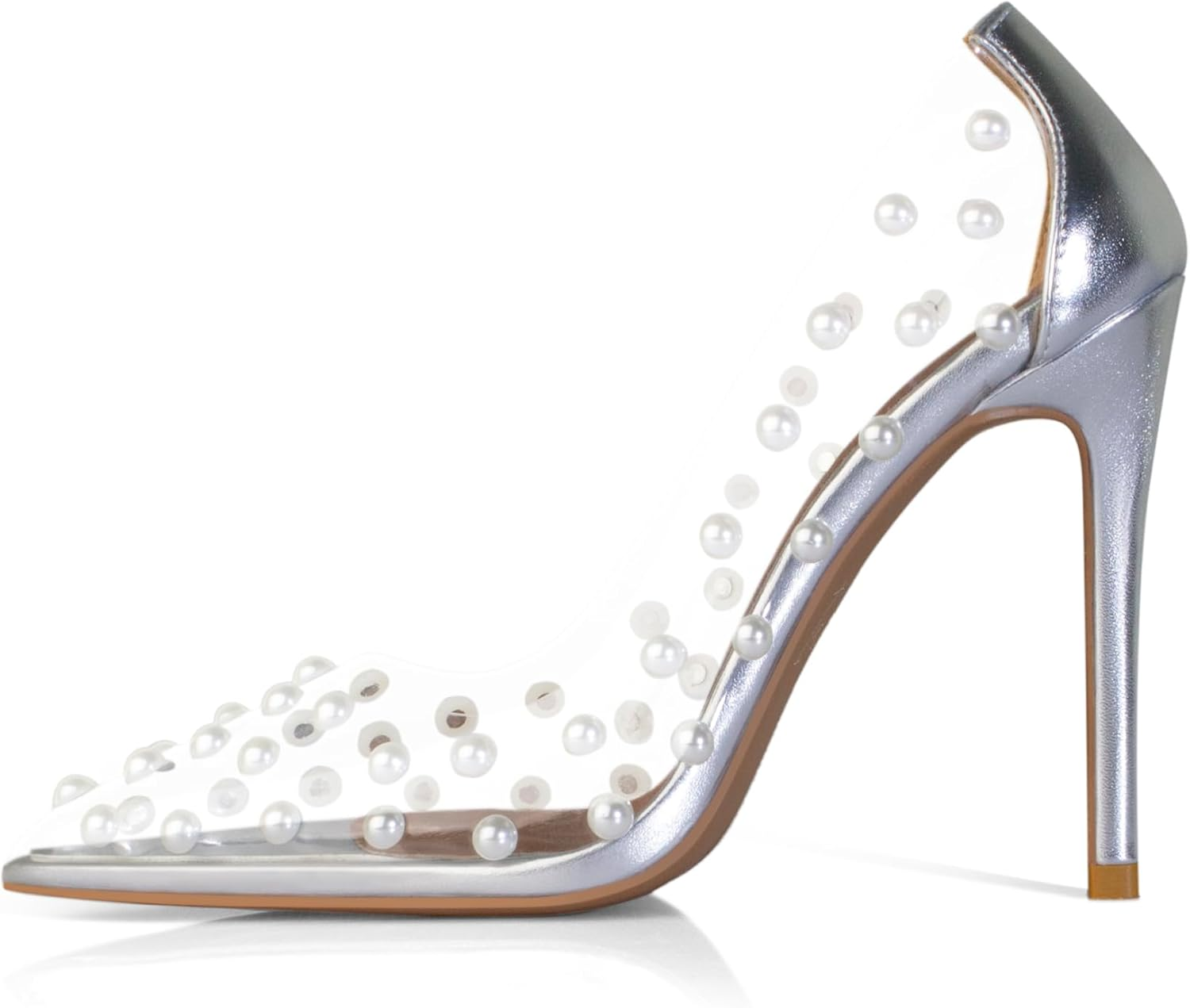 Iadore Women'S Pumps,11Cm Pointed Toe Women High Heel Shoes Fashion Pearl Studded PVC Clear Heels Party Dress Pump Shoes image number 5