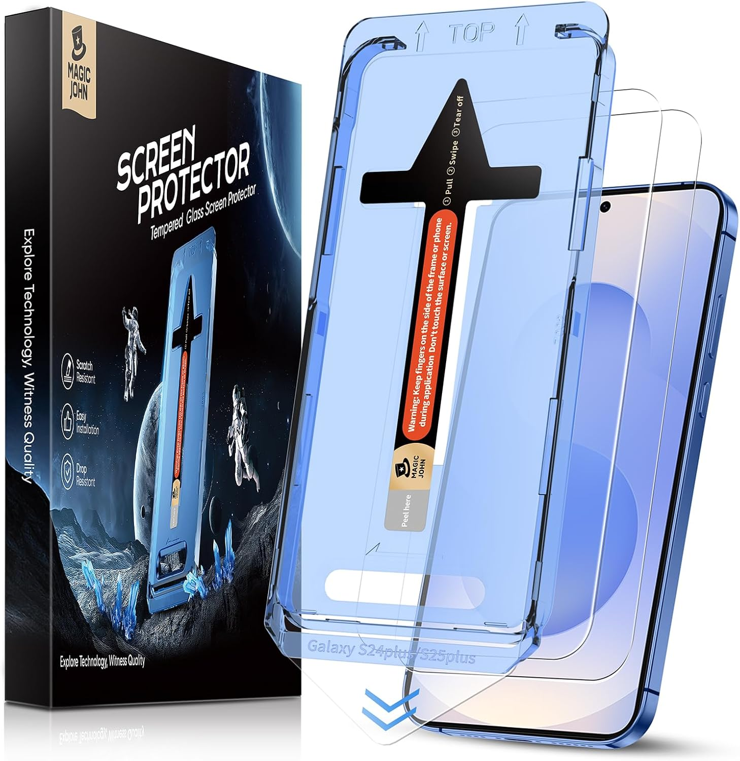 MAGIC JOHN 2 Pack for Samsung Galaxy S25+/S25 plus Tempered Glass Screen Protector, Auto Dust-Elimination Installation, Bubble Free, HD Clear, Shock-Resistant image number 2