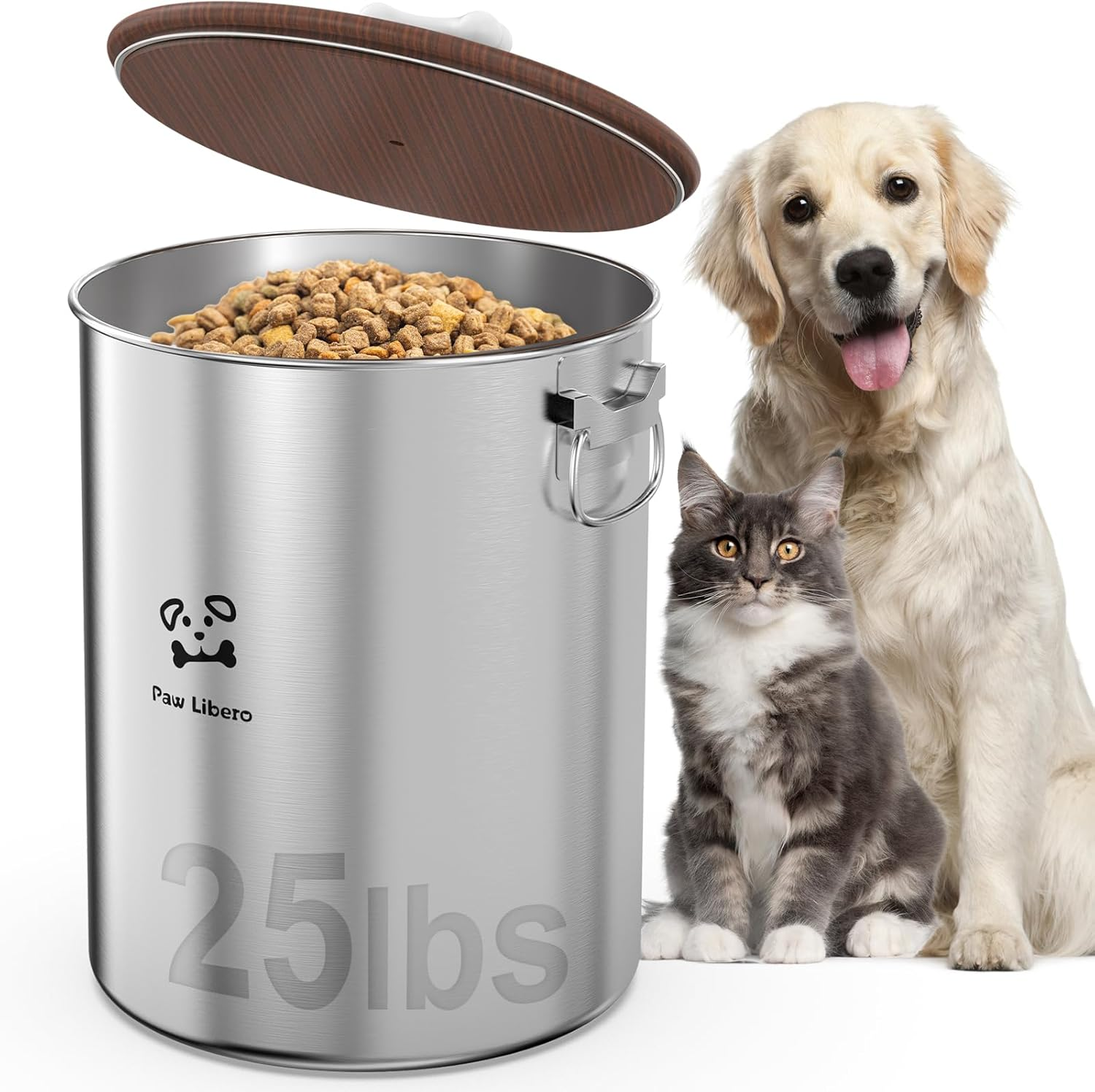 25 Lbs Stainless Steel Dog Food Storage Container with Airtight Wooden Lid & Ceramic Bone Handle, Large Metal Dog Food Bin for Dogs & Cats, Keep Fresh, Easy to Clean image number 3